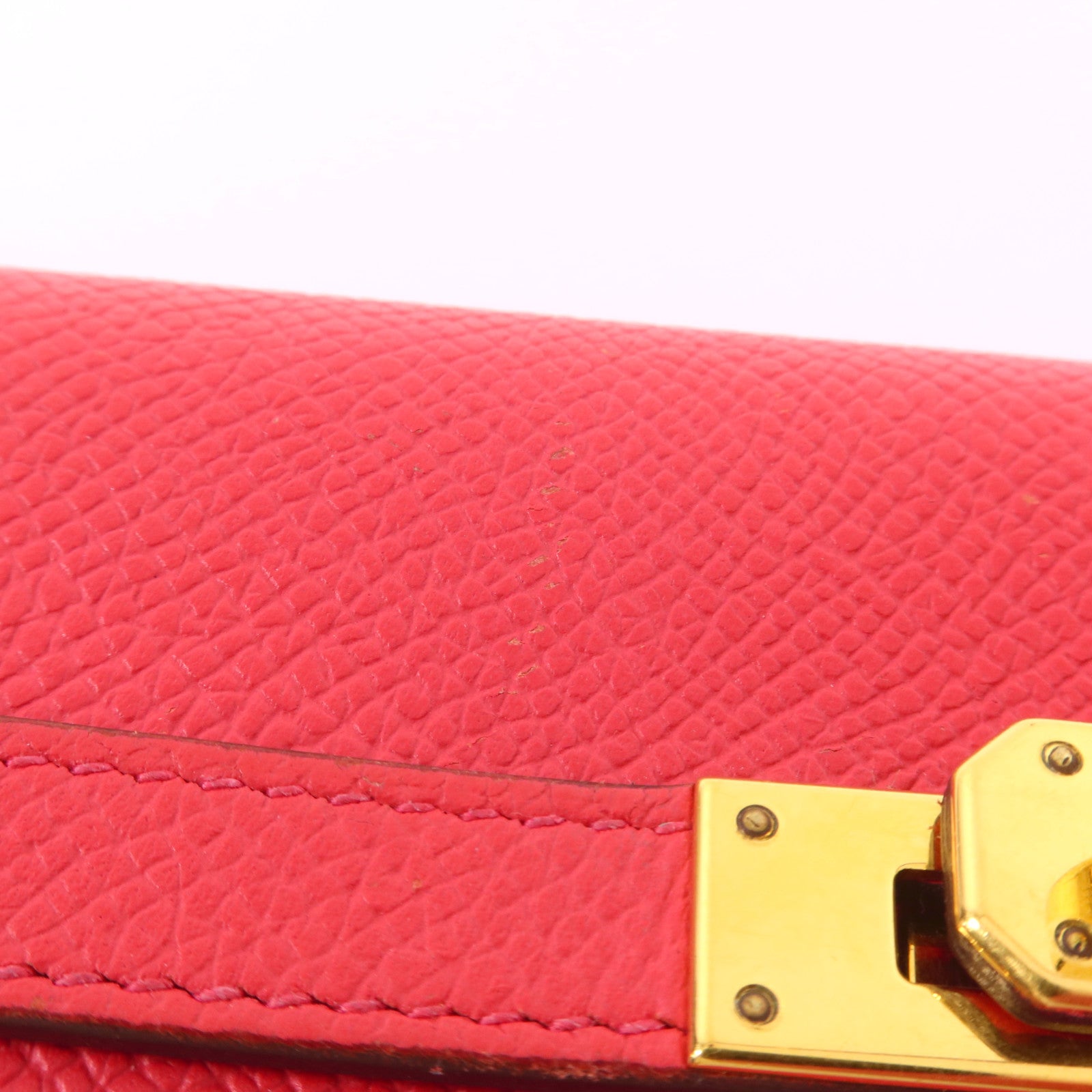 HERMES 【激減優惠】Epsom皮革Kelly Long Wallet金扣長錢包Rose De Coeur