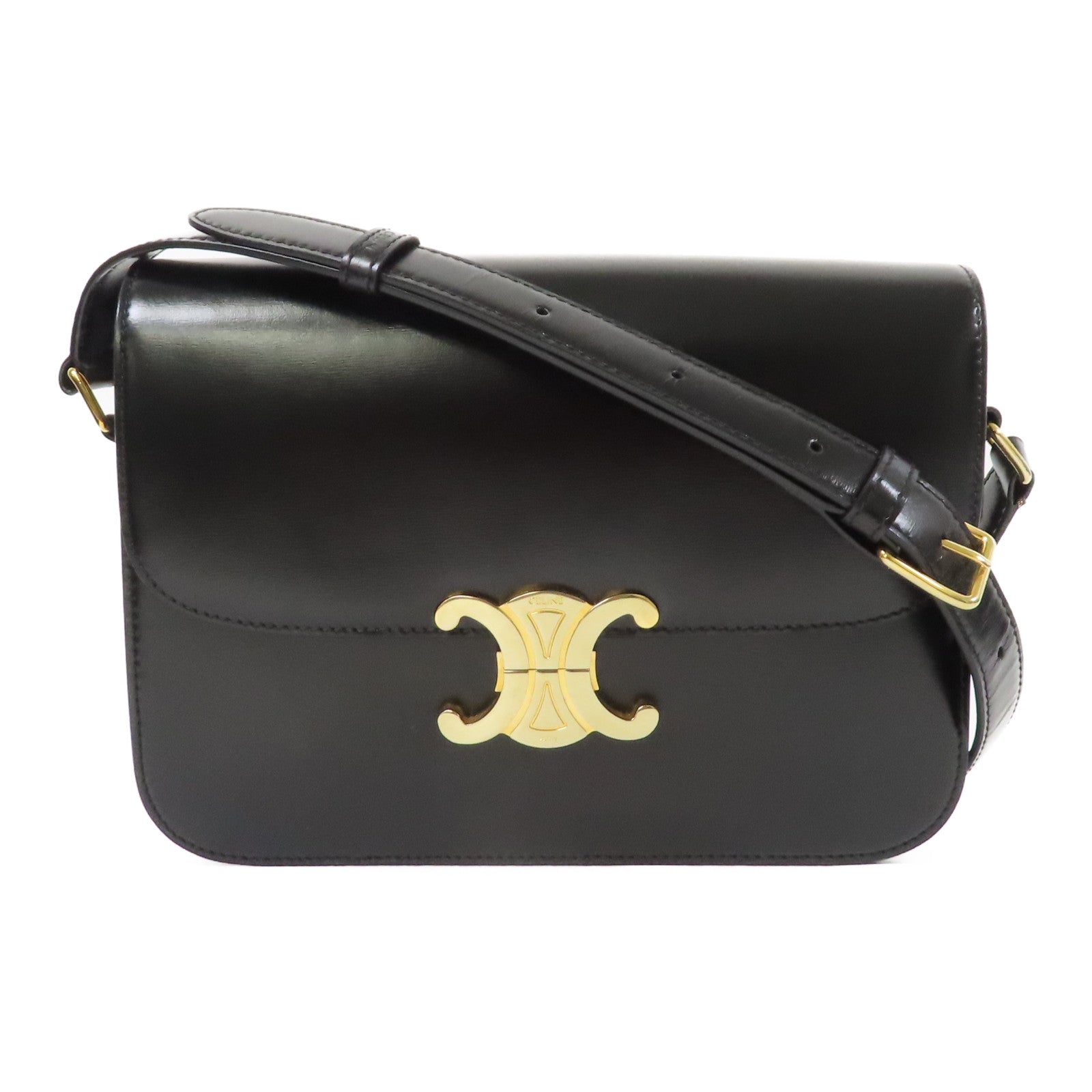 CELINE 牛皮皮革Triomphe Medium金扣肩背袋黑色