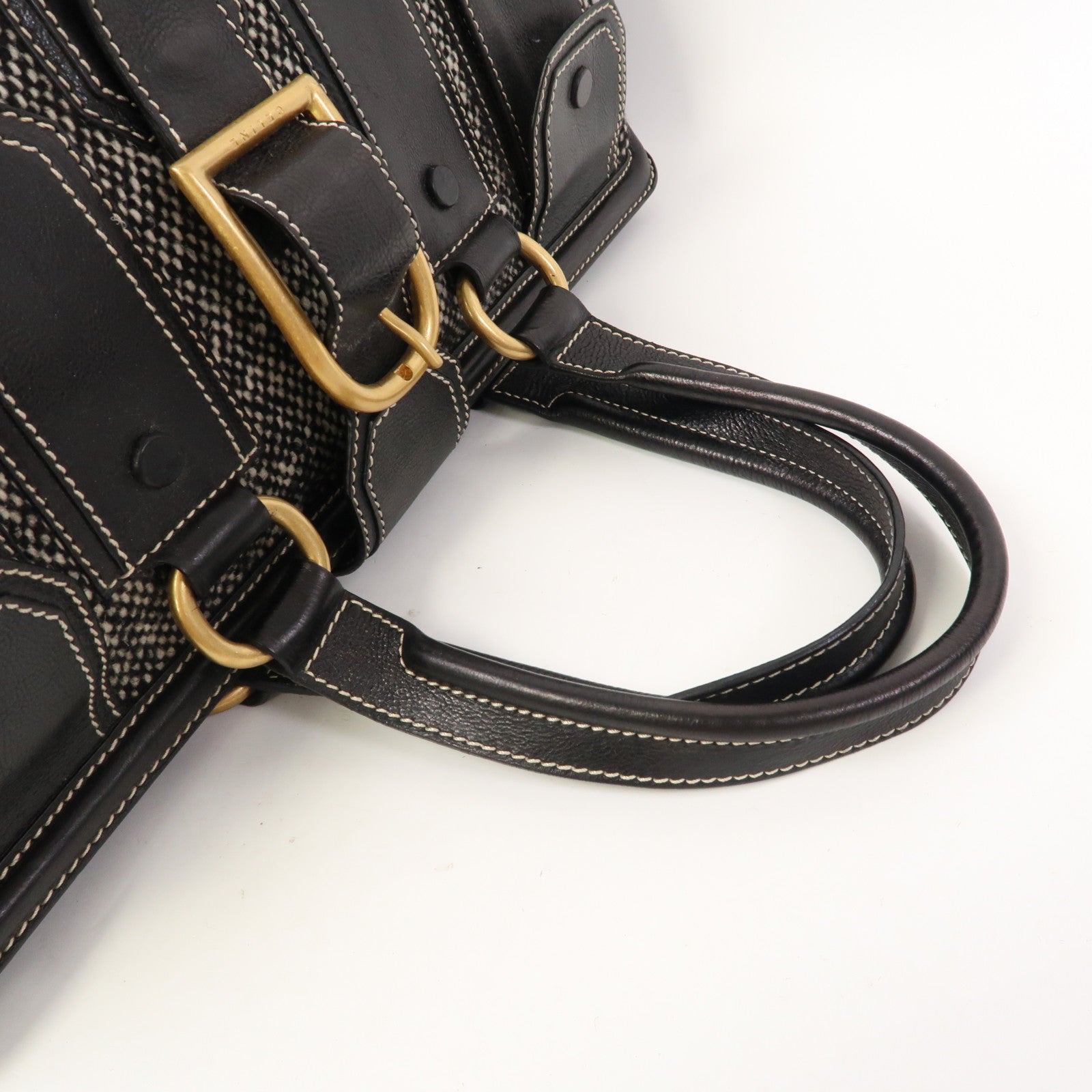 CELINE 【激減優惠】帆布/牛皮皮革Hand Bag金扣手挽袋黑色