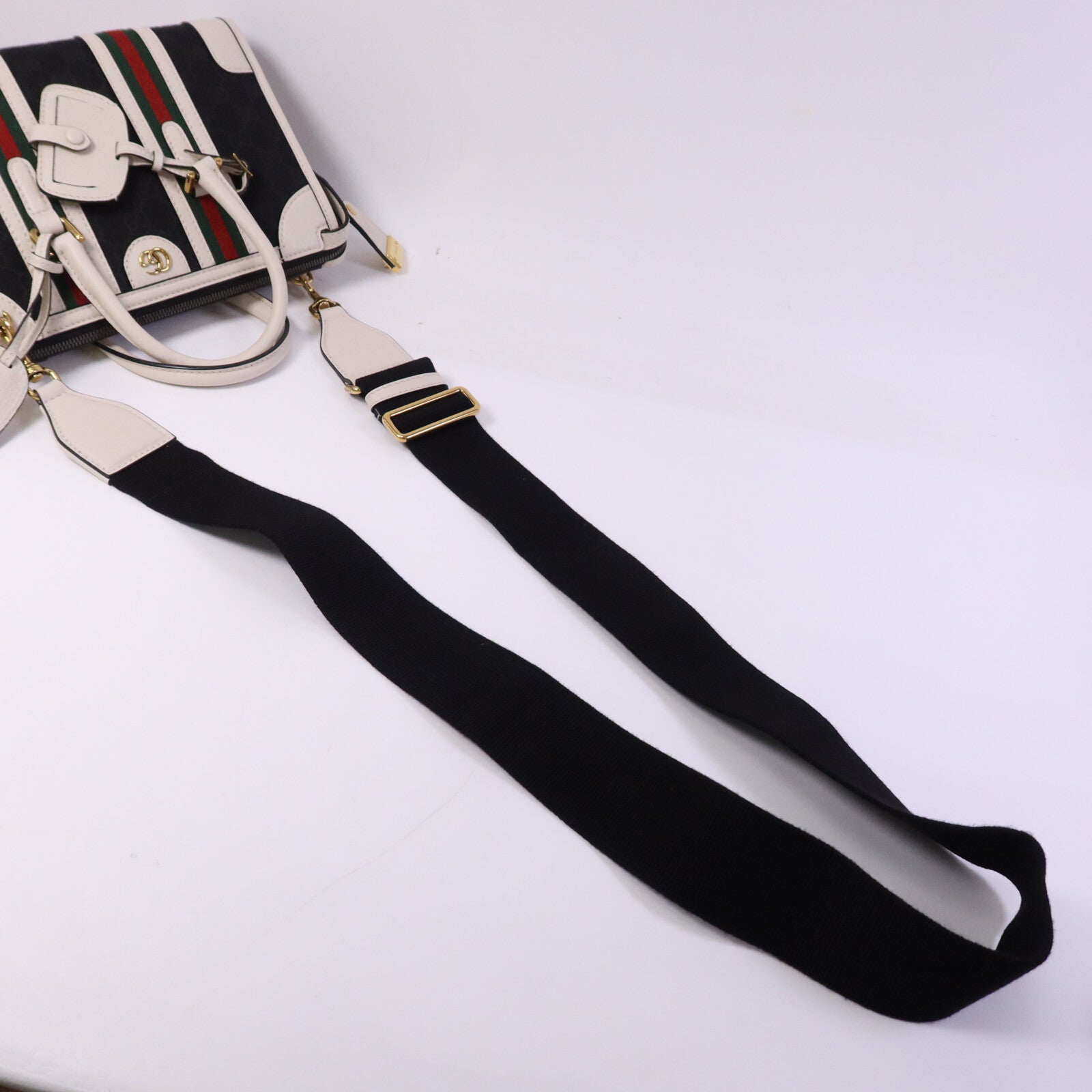 GUCCI 牛皮皮革/帆布Bauletto Small Top Handle金扣手挽肩背兩用袋
