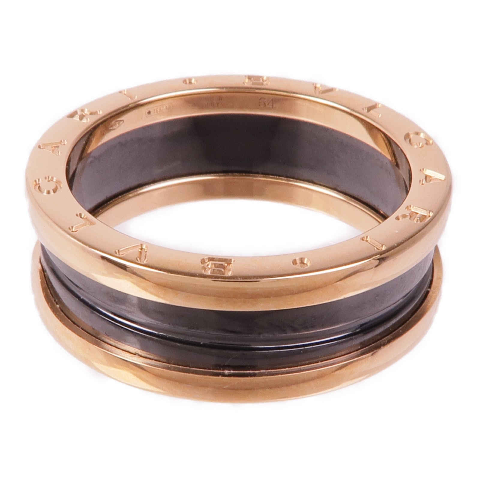 BVLGARI 18K玫瑰金/陶瓷B.zero1 2 Band戒指Bvlgari#64/US#10