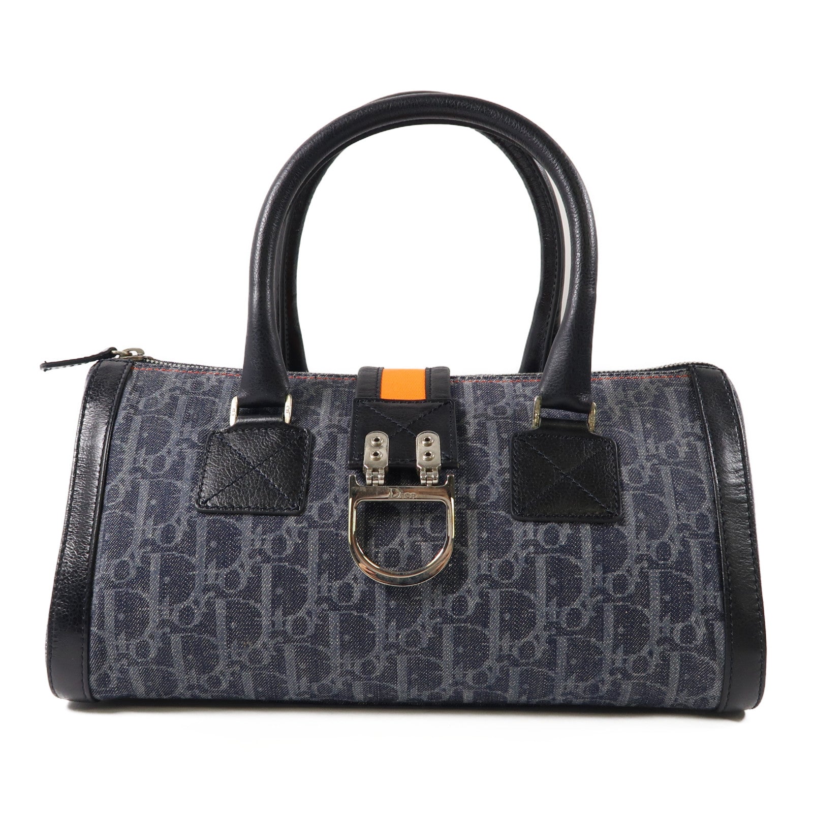 Dior 帆布/皮革Handbag銀扣手挽袋藍色