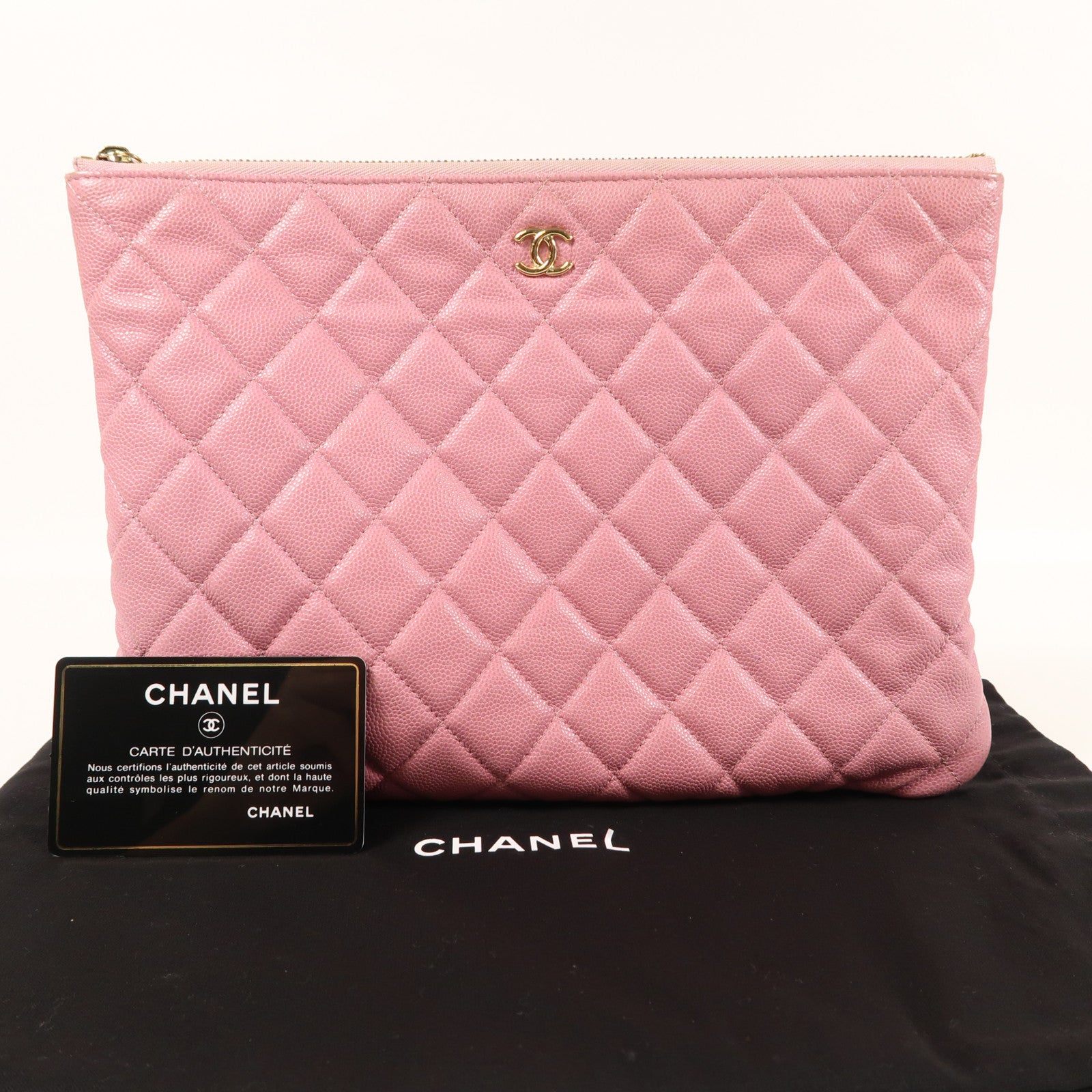 CHANEL 牛皮皮革Pouch金扣手拿包