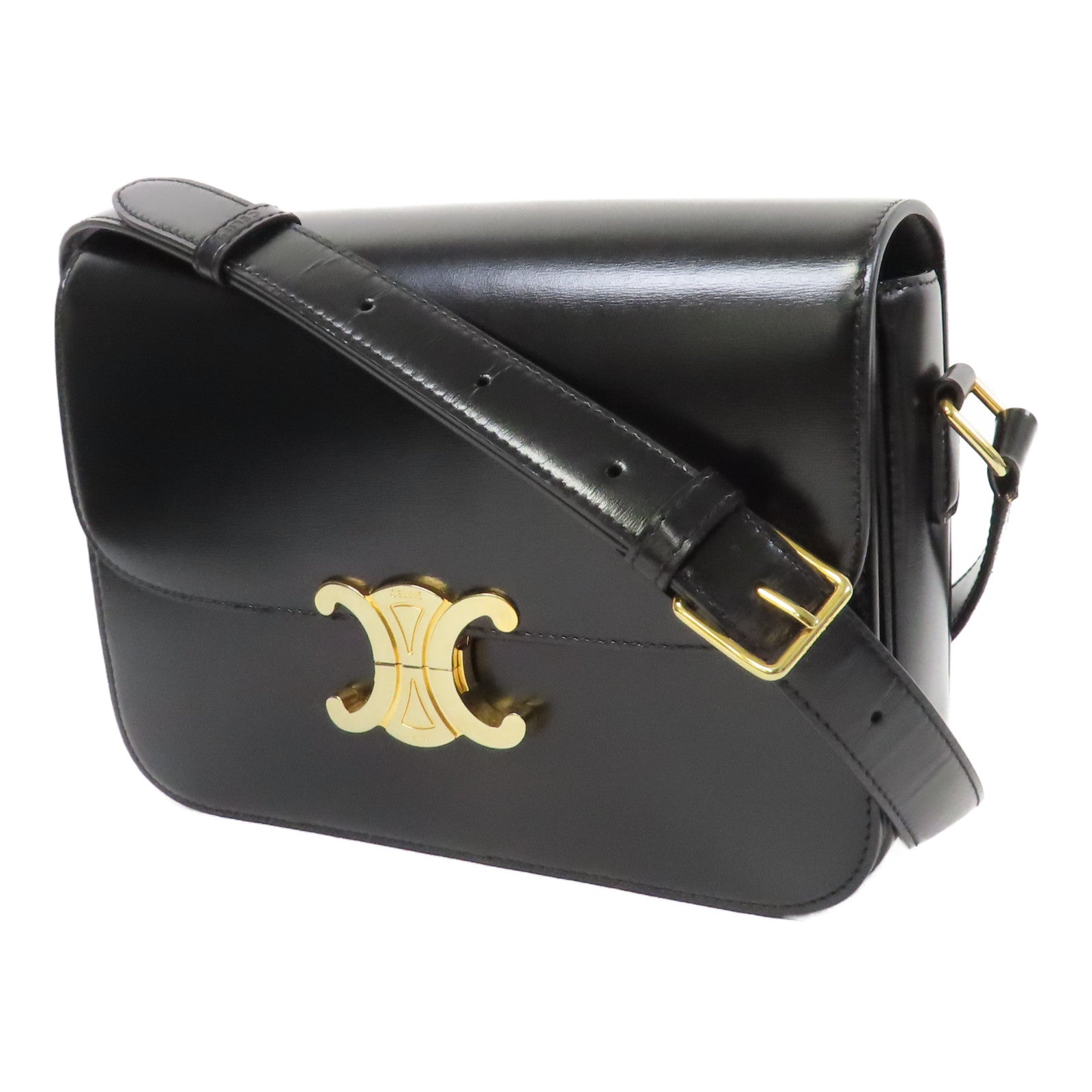 CELINE 牛皮皮革Triomphe Medium金扣肩背袋黑色