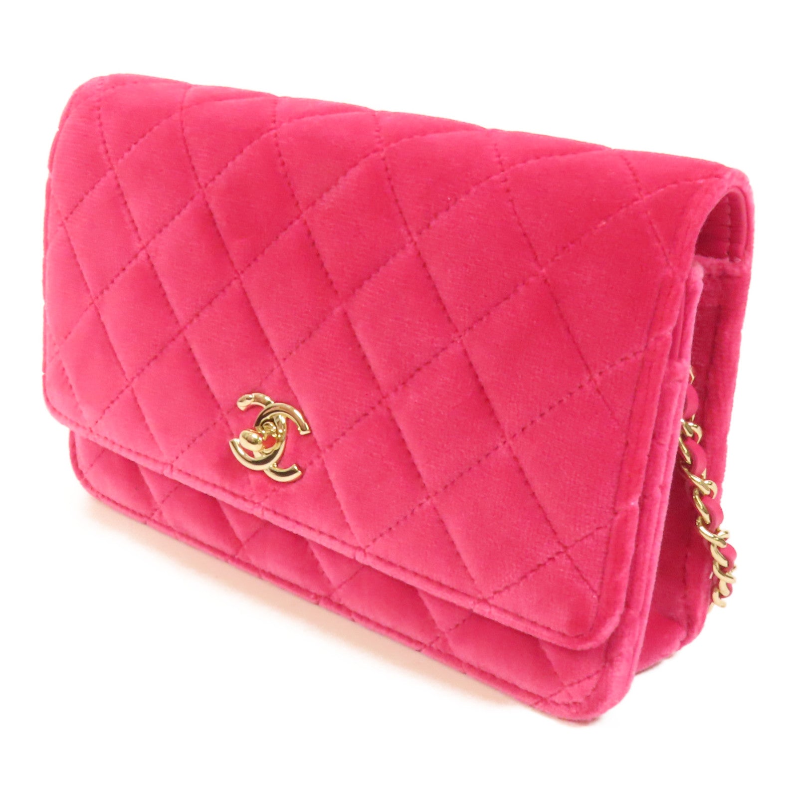 CHANEL 天鵝絨WOC Wallet On Chain金扣鏈帶肩背袋