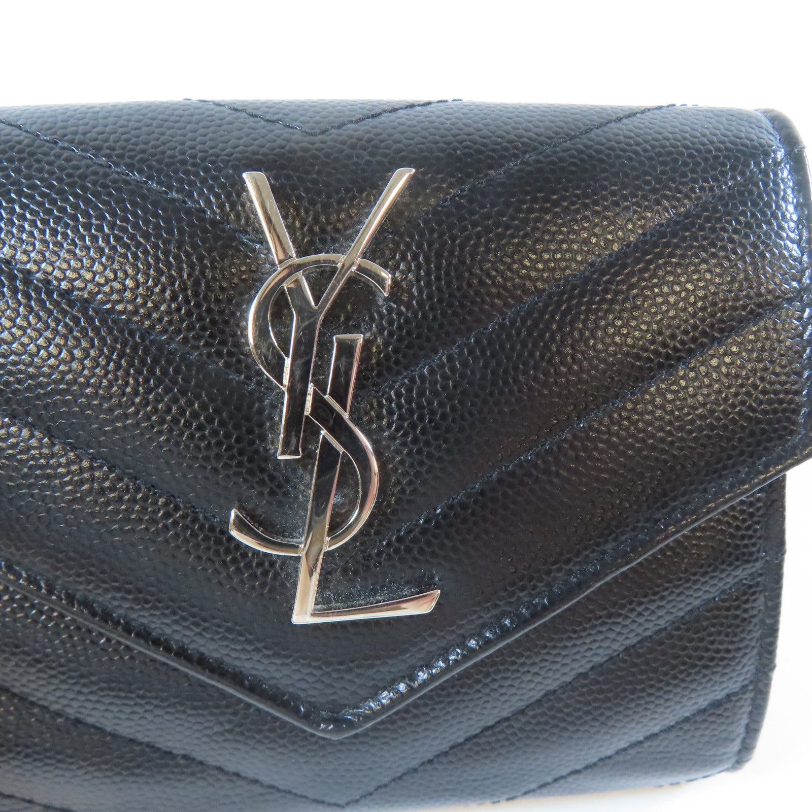 SAINT LAURENT 牛皮皮革Wallet銀扣錢包黑色
