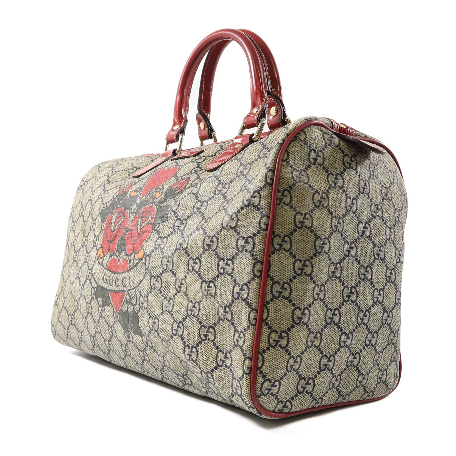 GUCCI 塗層帆布Hand Bag金扣手挽袋啡色/紅色