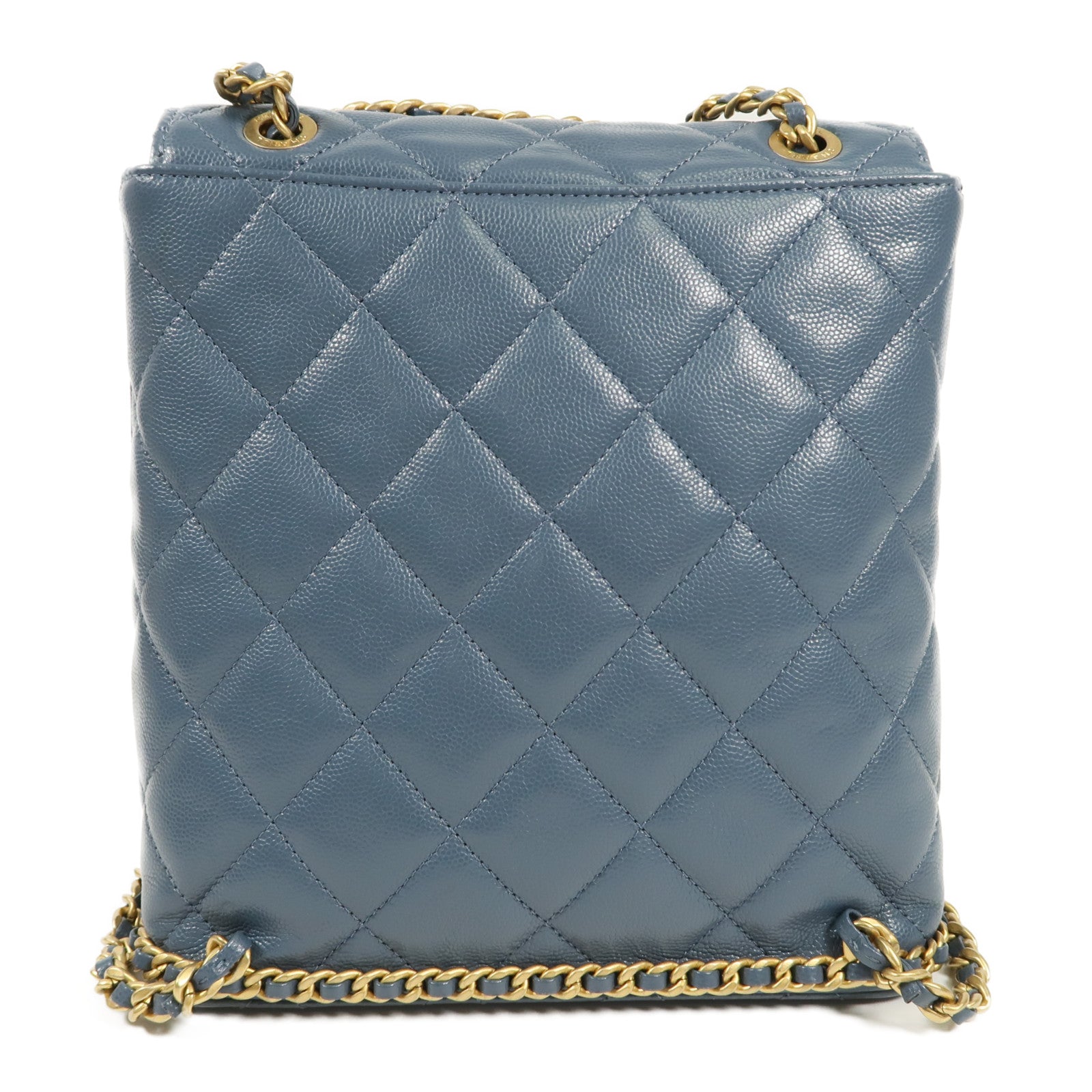 CHANEL 牛皮皮革Backpack金扣鏈帶背包