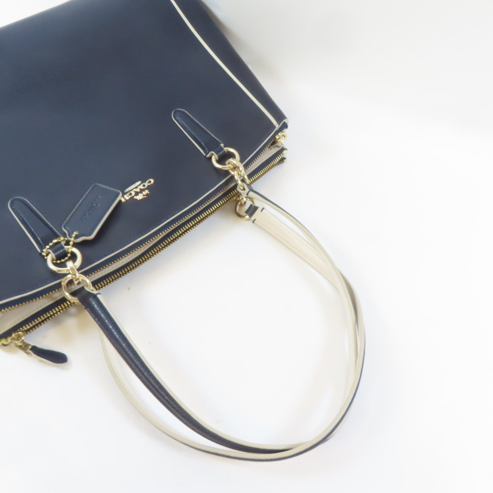 COACH 皮革2 Way Shoulder Bag金扣手挽肩背兩用袋深藍色