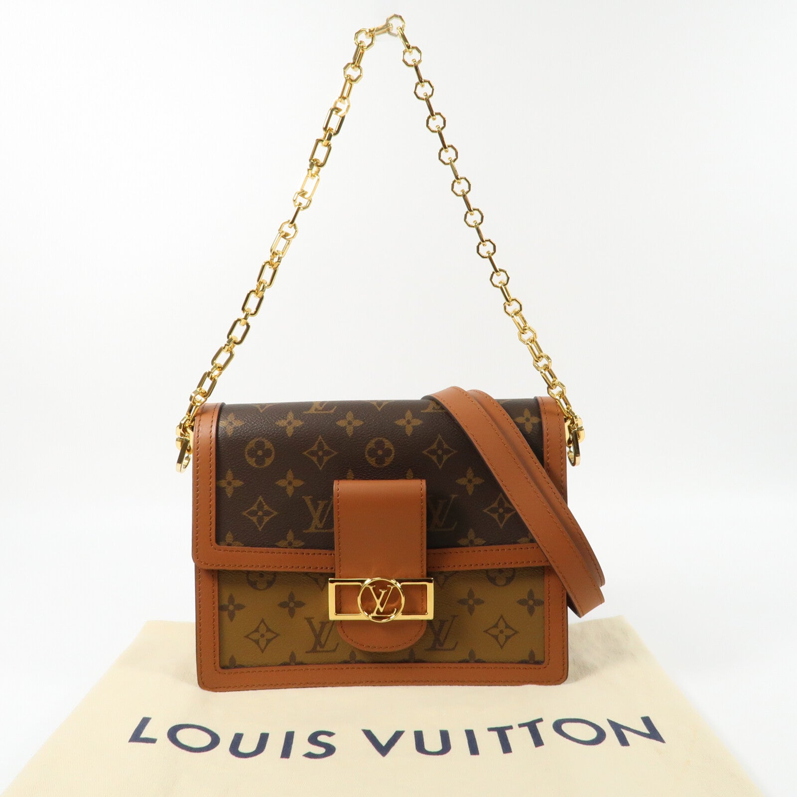 LOUIS VUITTON Monogram Reverse Dauphine MM金扣手挽肩背兩用袋