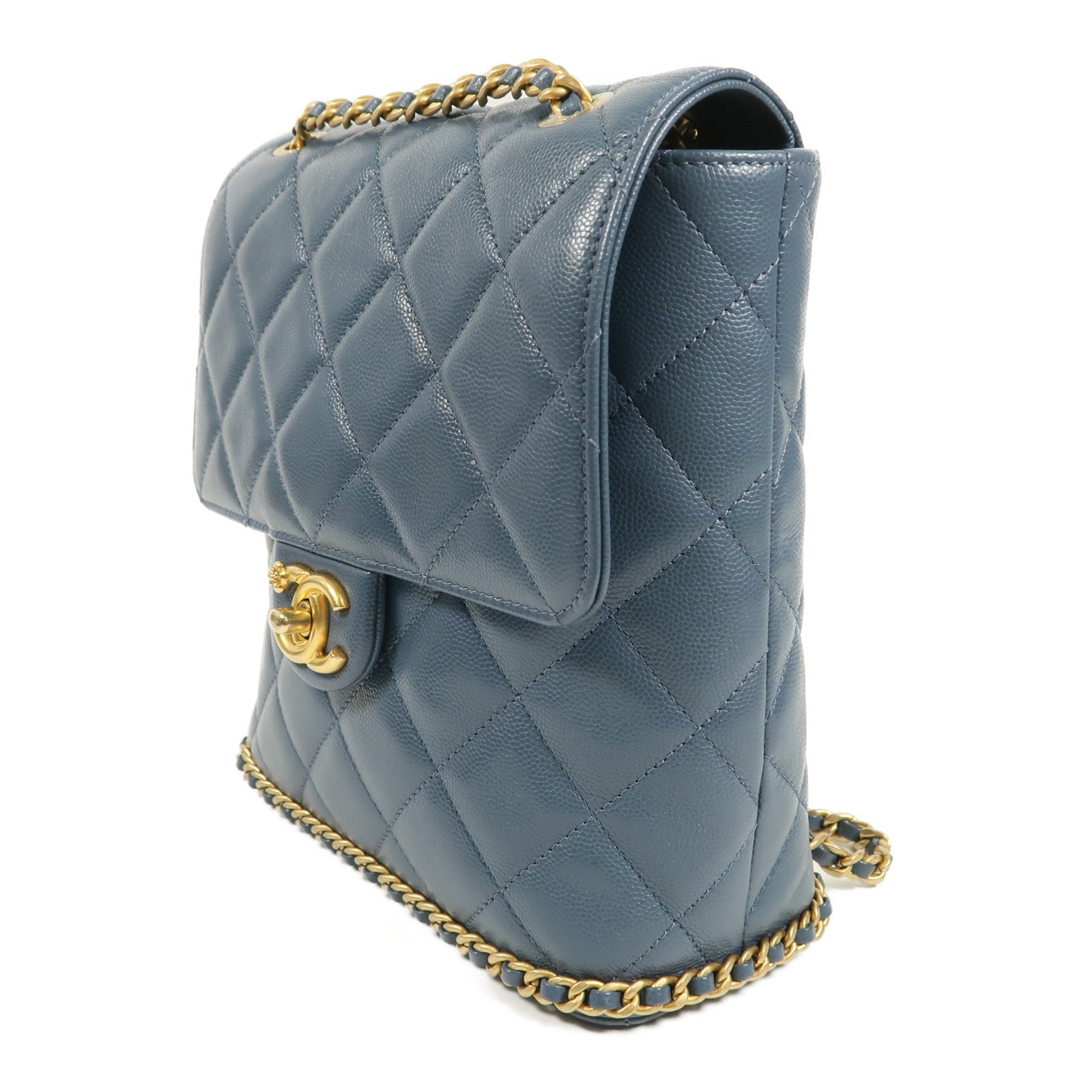 CHANEL 牛皮皮革Backpack金扣鏈帶背包