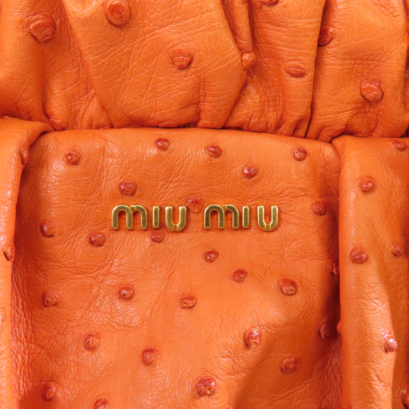 Miu Miu 鴕鳥皮革2 Way Shoulder金扣手挽肩背兩用袋橙色