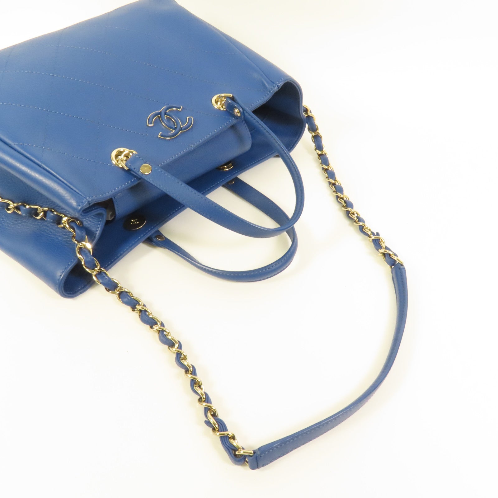 CHANEL 牛皮皮革Chain Shoulder金扣手挽肩背兩用袋