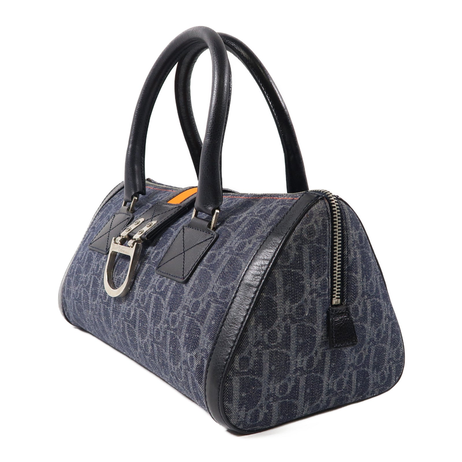 Dior 帆布/皮革Handbag銀扣手挽袋藍色