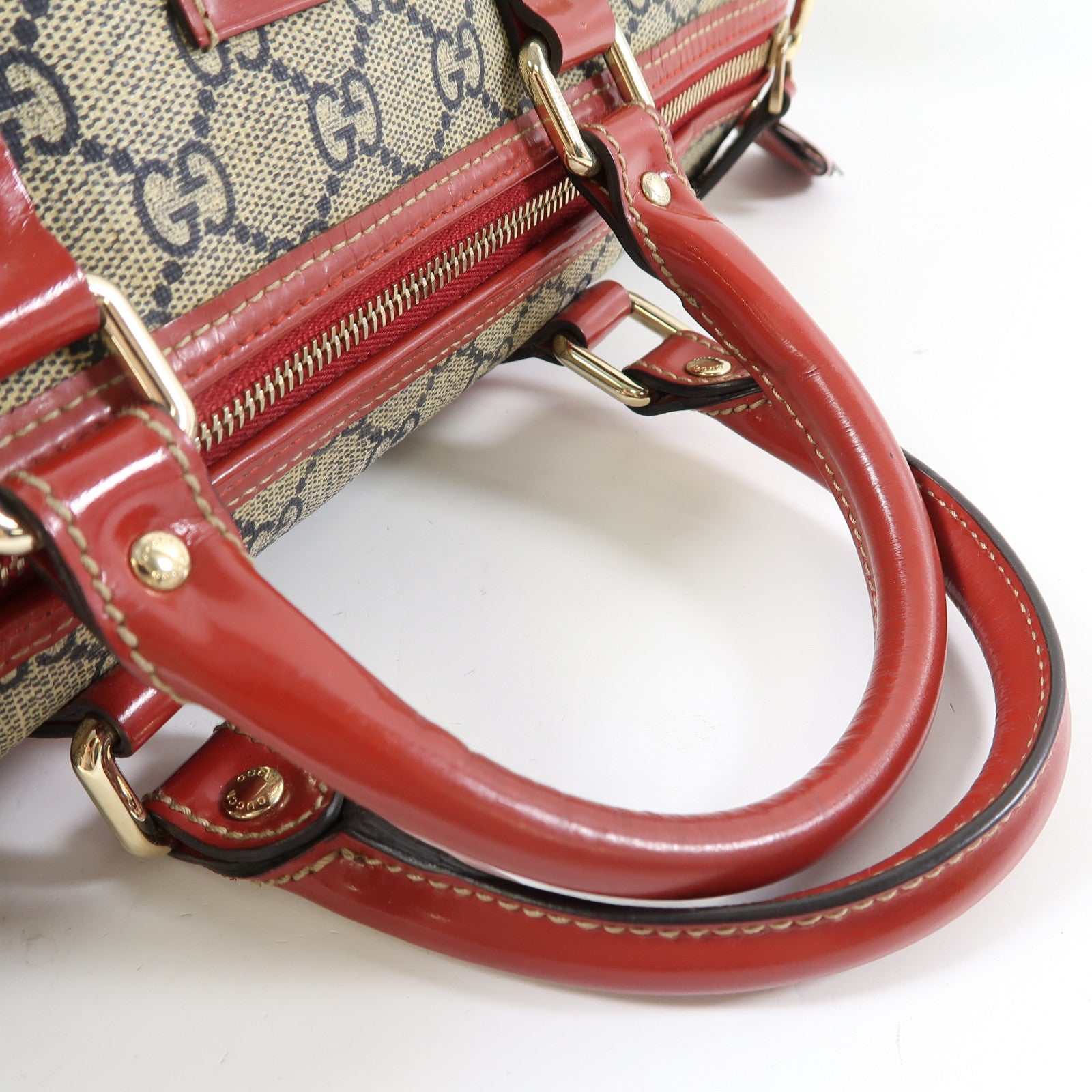 GUCCI 塗層帆布Hand Bag金扣手挽袋啡色/紅色