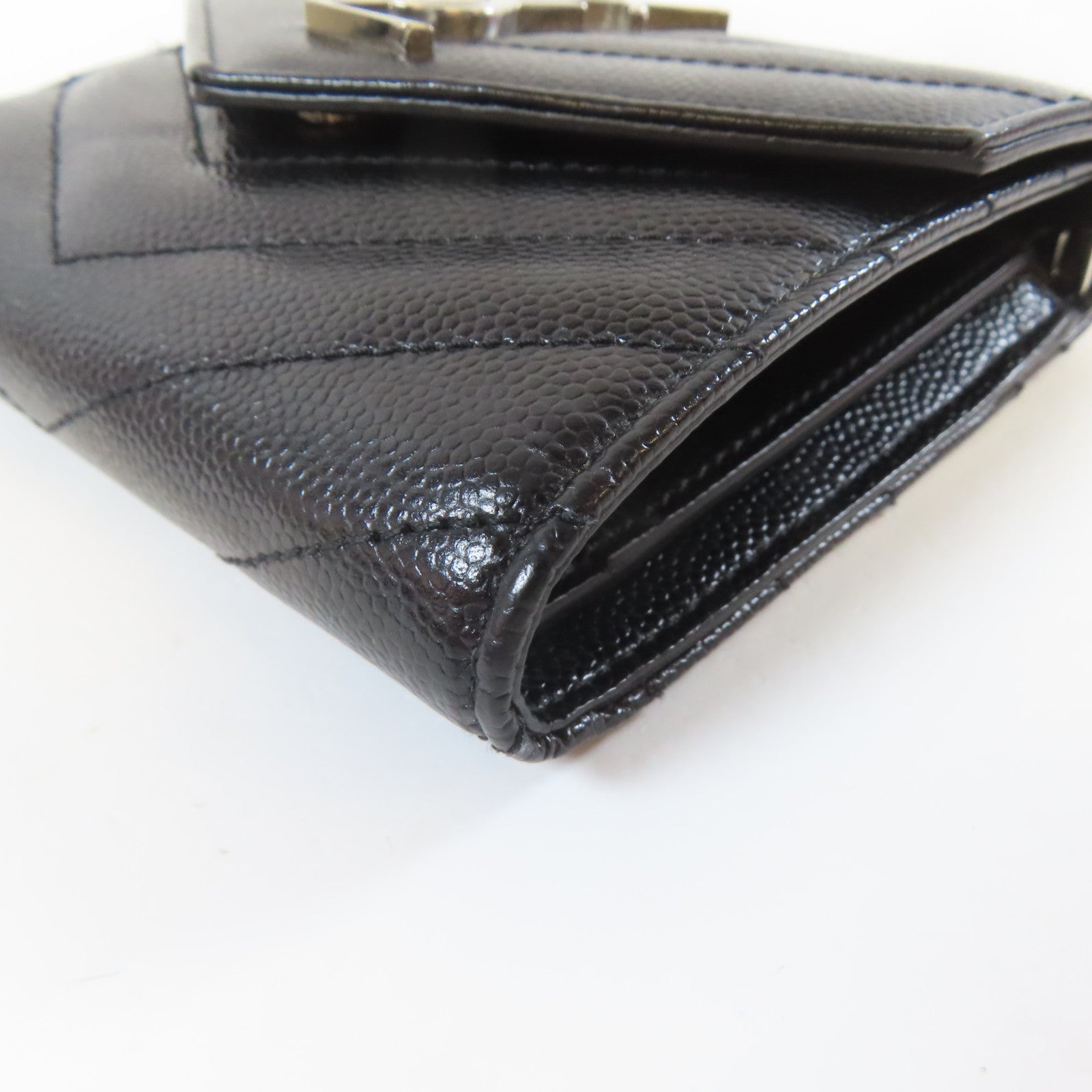 SAINT LAURENT 牛皮皮革Wallet銀扣錢包黑色