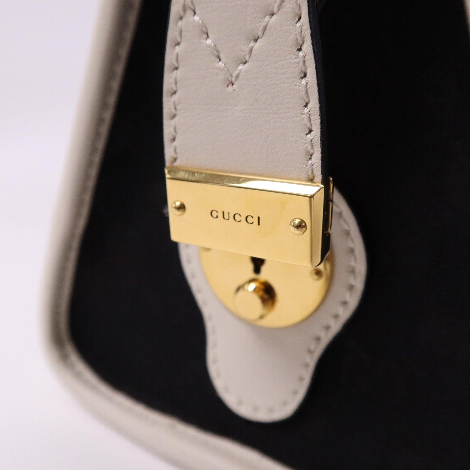 GUCCI 牛皮皮革/帆布Bauletto Small Top Handle金扣手挽肩背兩用袋