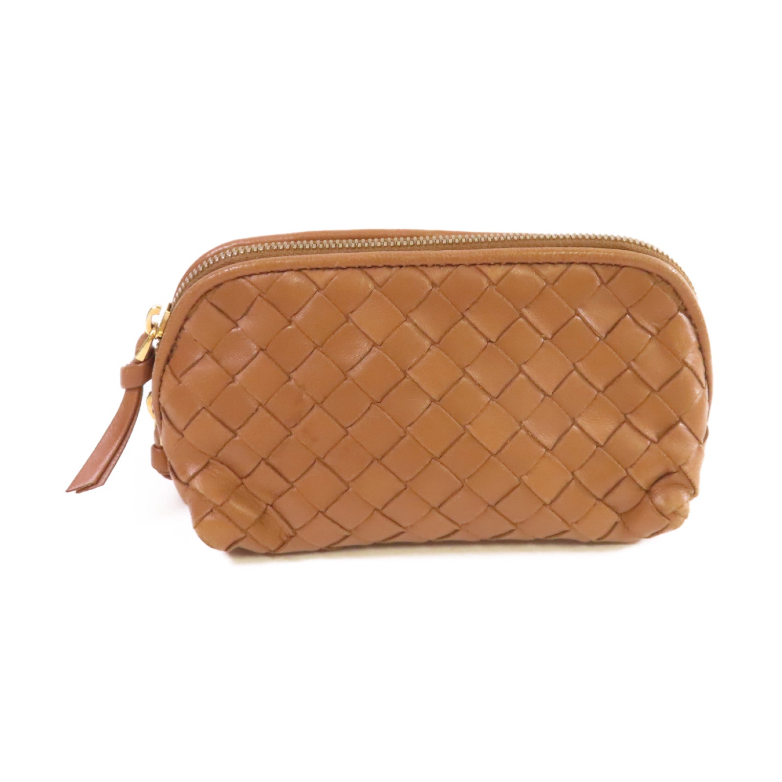 BOTTEGA VENETA 【激減優惠】織紋皮革Pouch金扣手拿包啡色