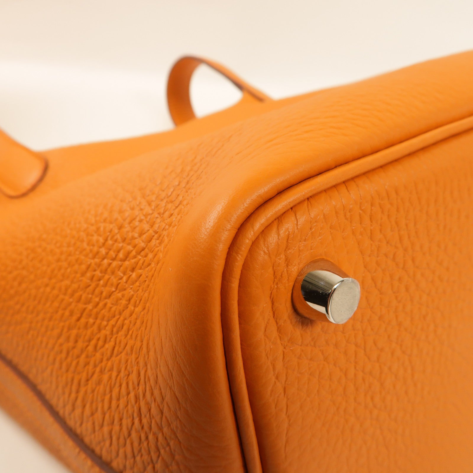 HERMES PHW Picotin PM Handbag Clemence Leather Orange