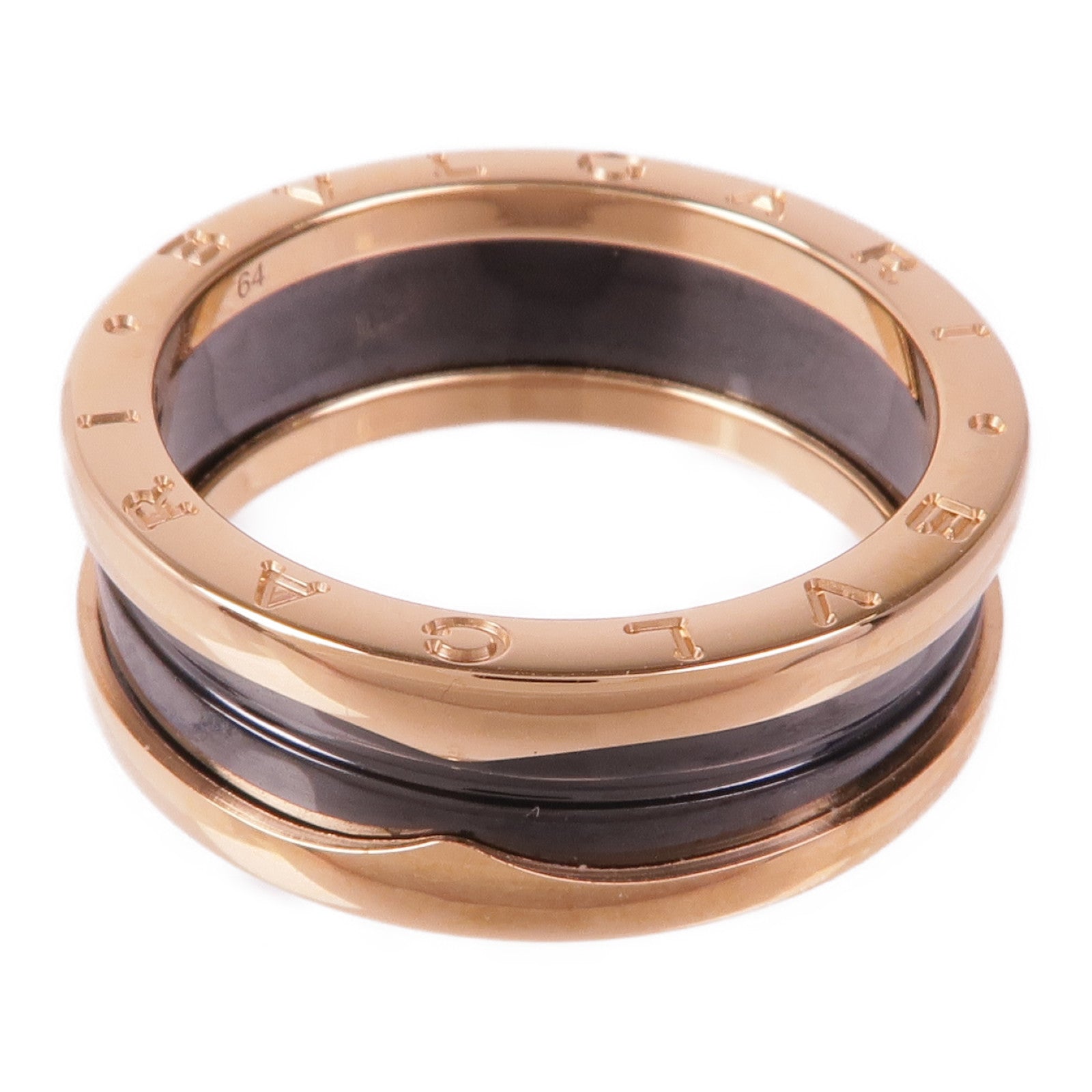 BVLGARI 18K玫瑰金/陶瓷B.zero1 2 Band戒指Bvlgari#64/US#10