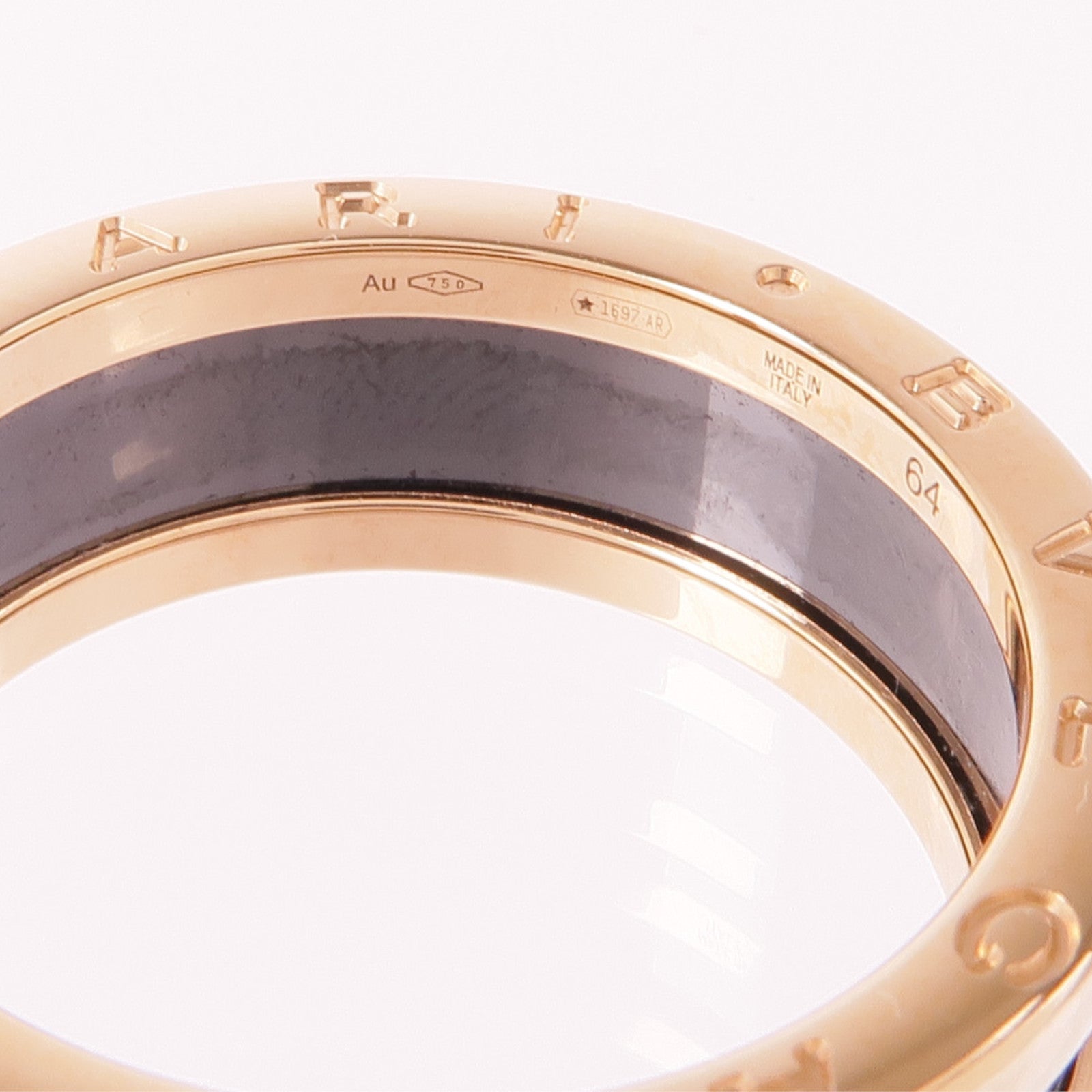 BVLGARI 18K玫瑰金/陶瓷B.zero1 2 Band戒指Bvlgari#64/US#10