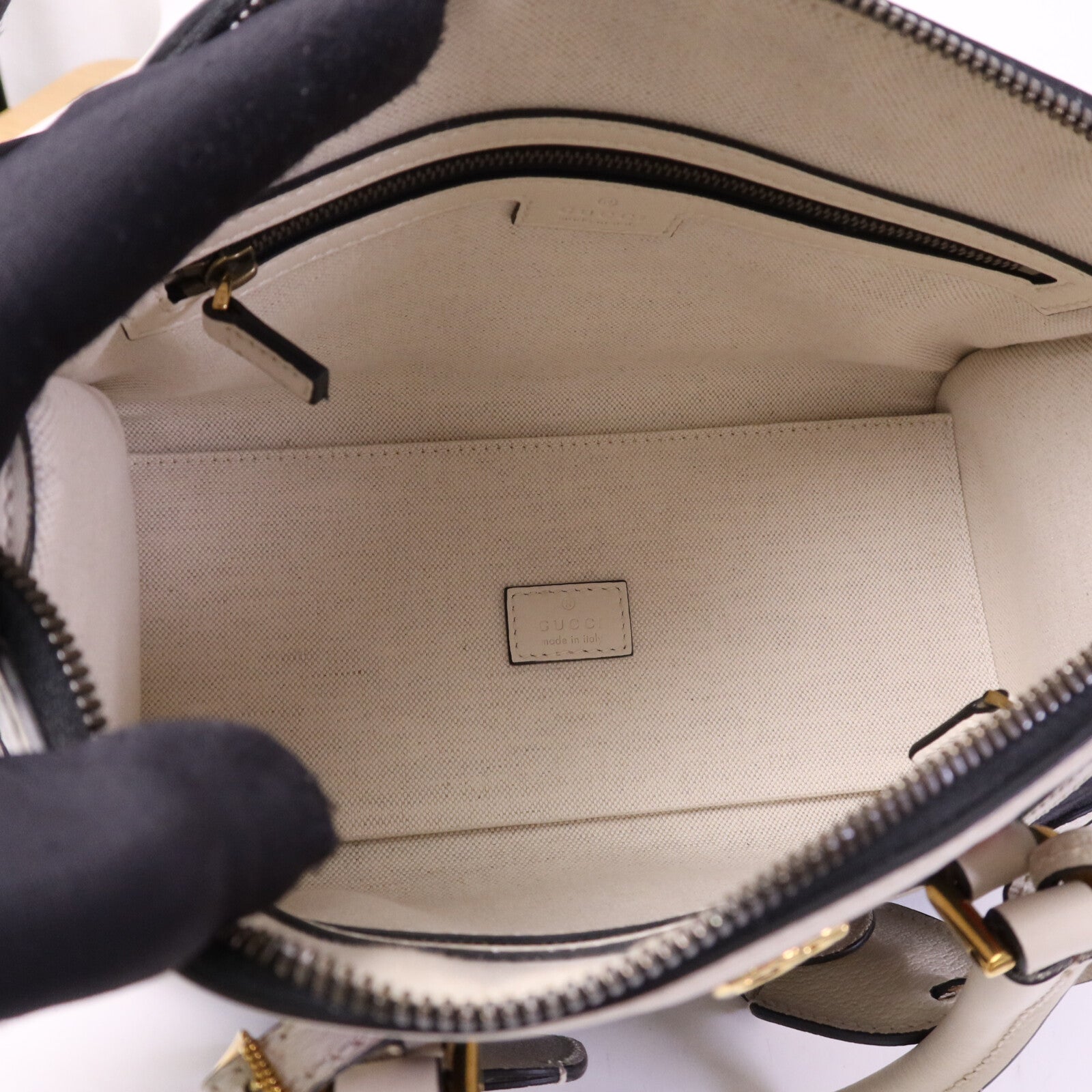 GUCCI 牛皮皮革/帆布Bauletto Small Top Handle金扣手挽肩背兩用袋