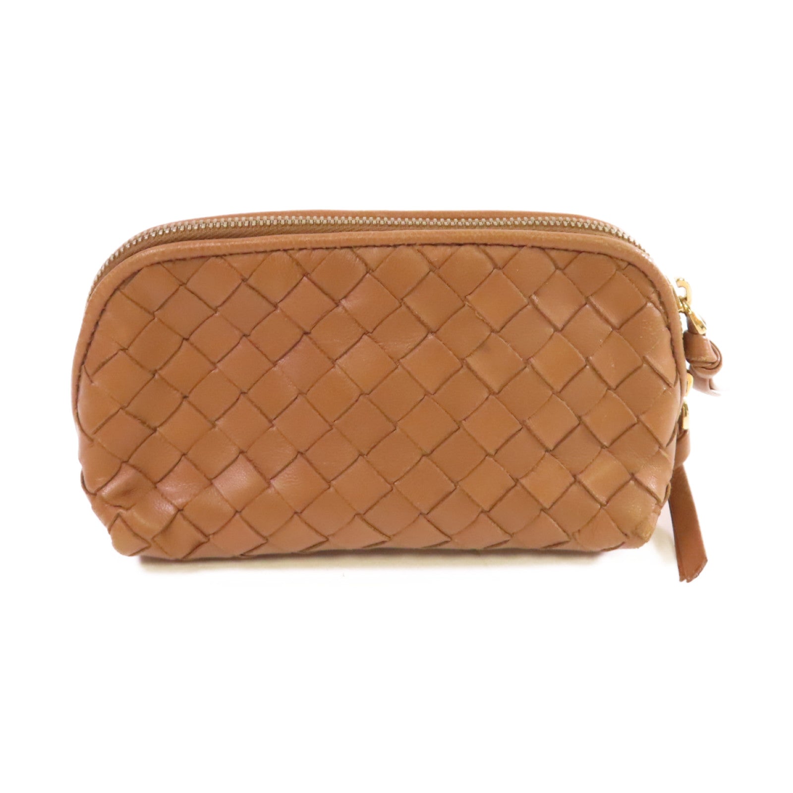 BOTTEGA VENETA 【激減優惠】織紋皮革Pouch金扣手拿包啡色