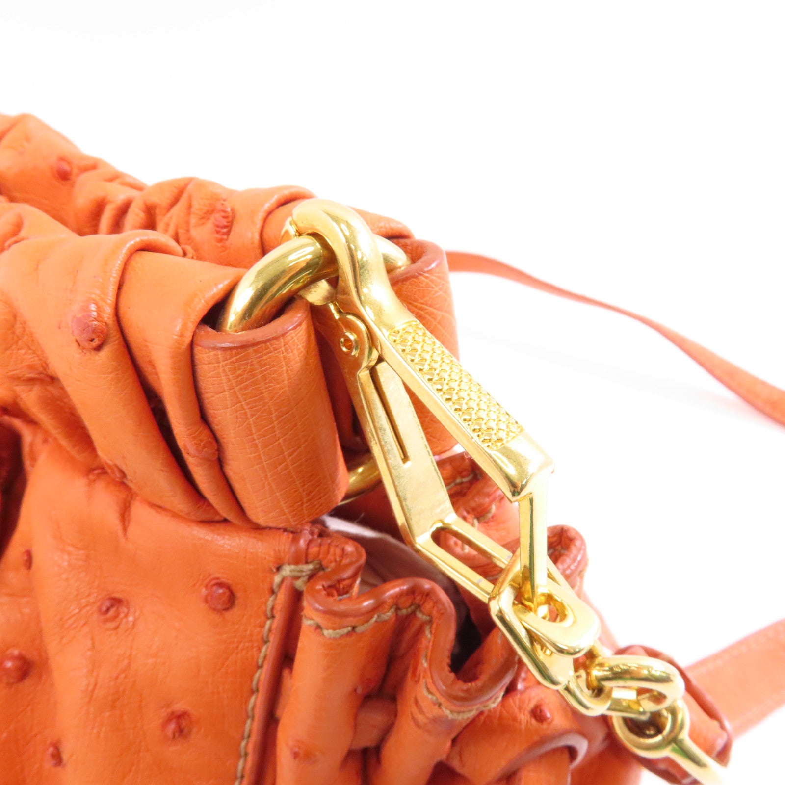 Miu Miu 鴕鳥皮革2 Way Shoulder金扣手挽肩背兩用袋橙色