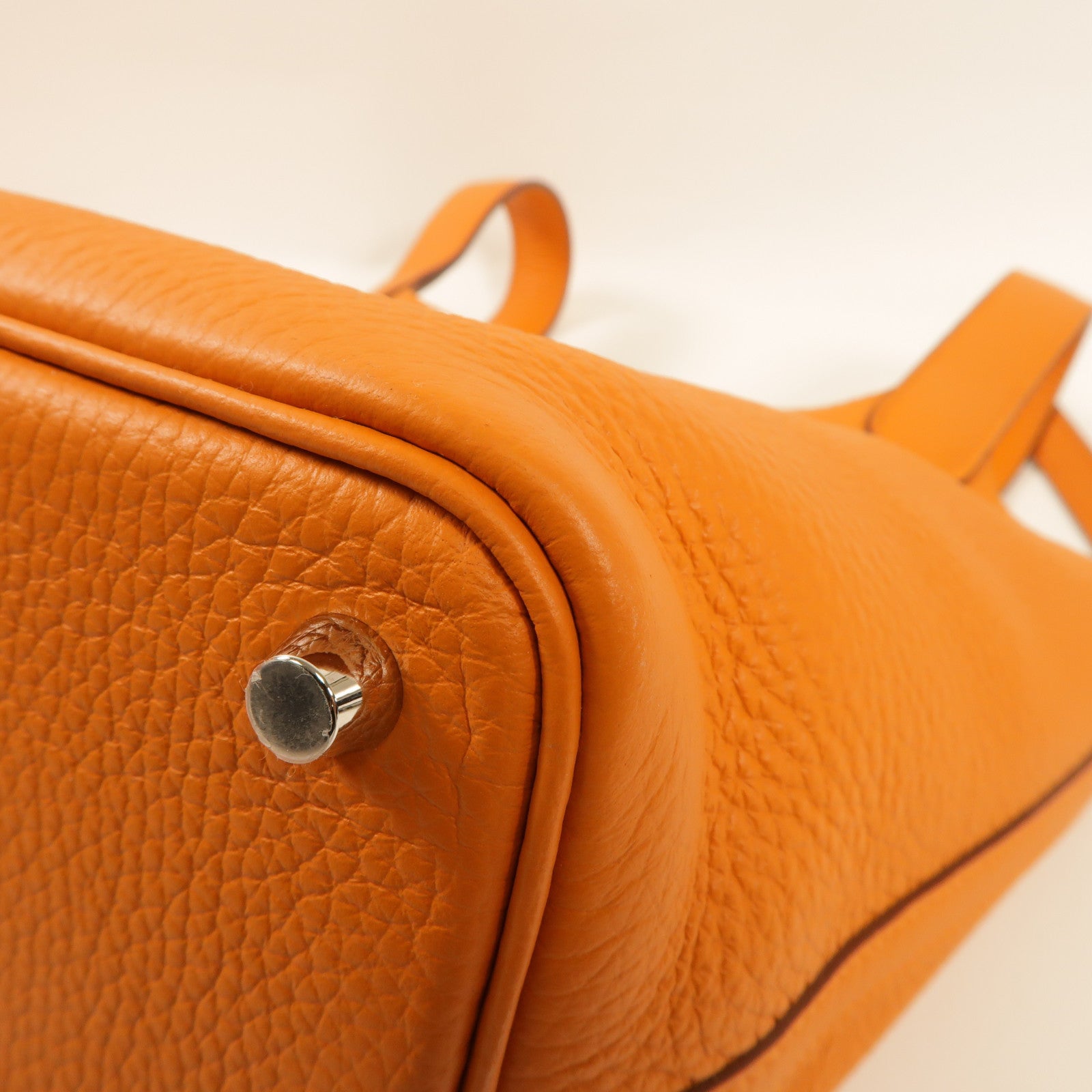 HERMES PHW Picotin PM Handbag Clemence Leather Orange