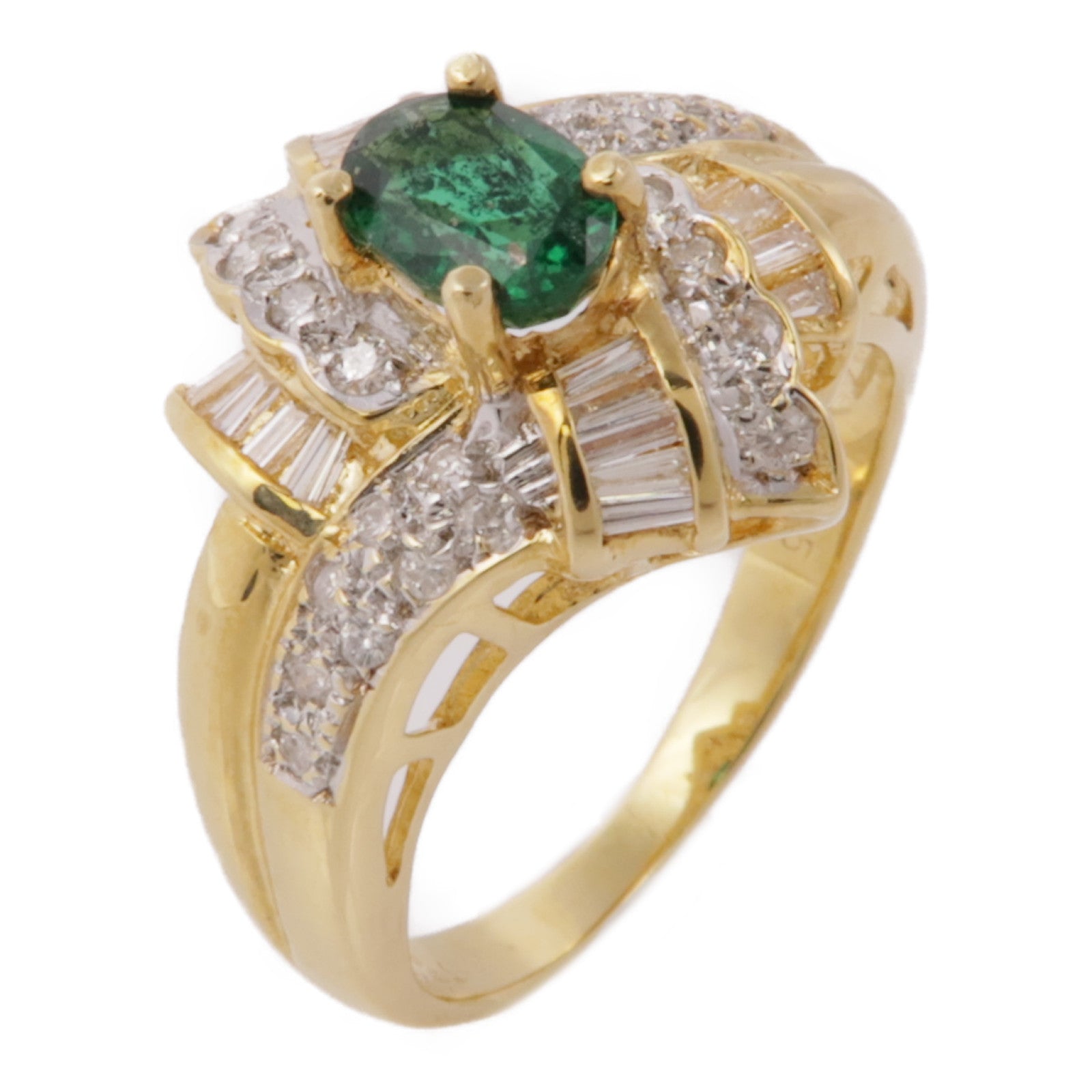 JEWELRY 【激減優惠】18K黃金Emerald/Diamond Ring綠寶石/鑽石戒指US#6.5
