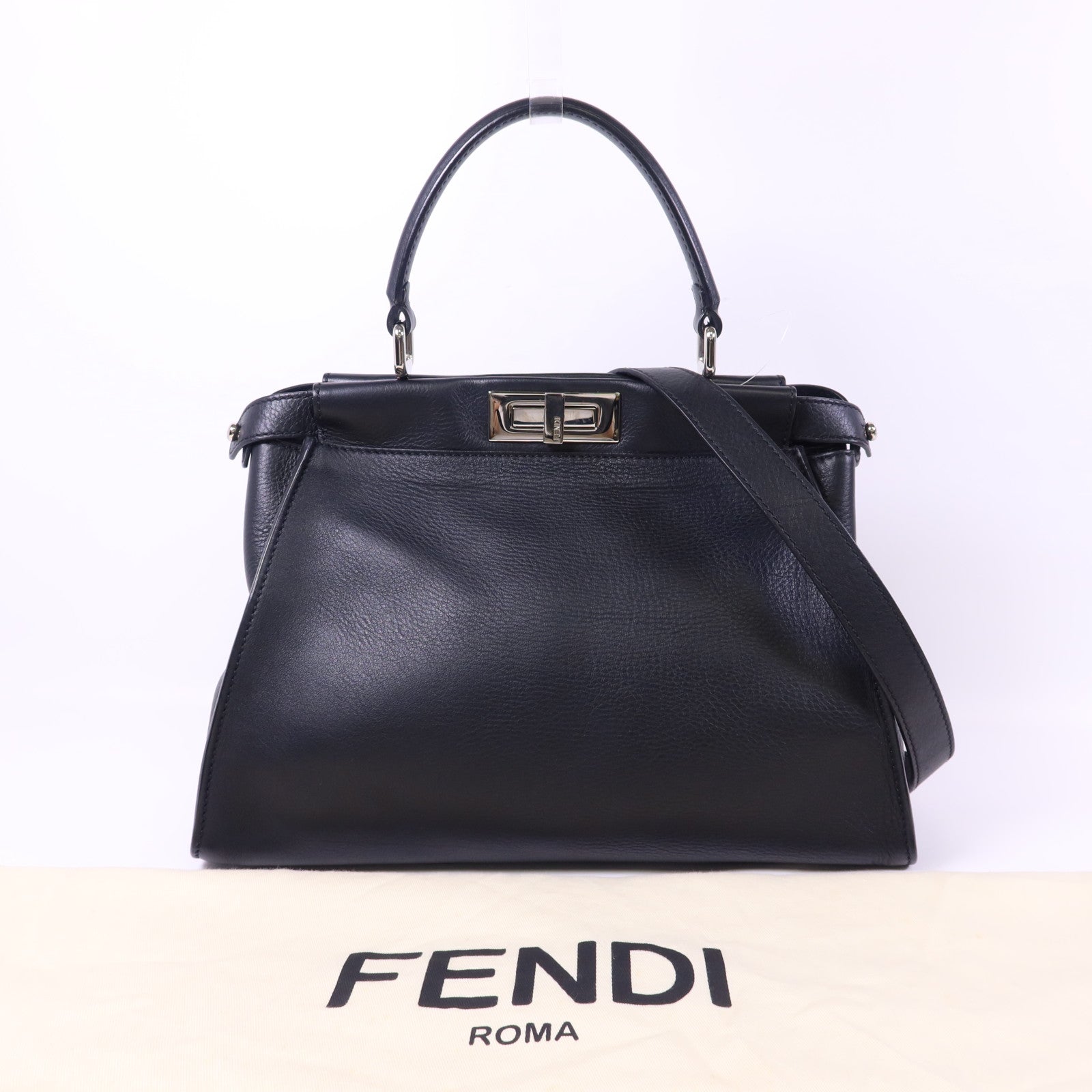 FENDI 蛇皮皮革/牛皮皮革Peekaboo Bag銀扣手挽肩背兩用袋