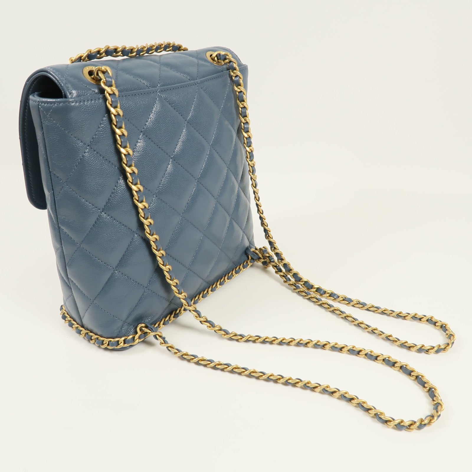 CHANEL 牛皮皮革Backpack金扣鏈帶背包