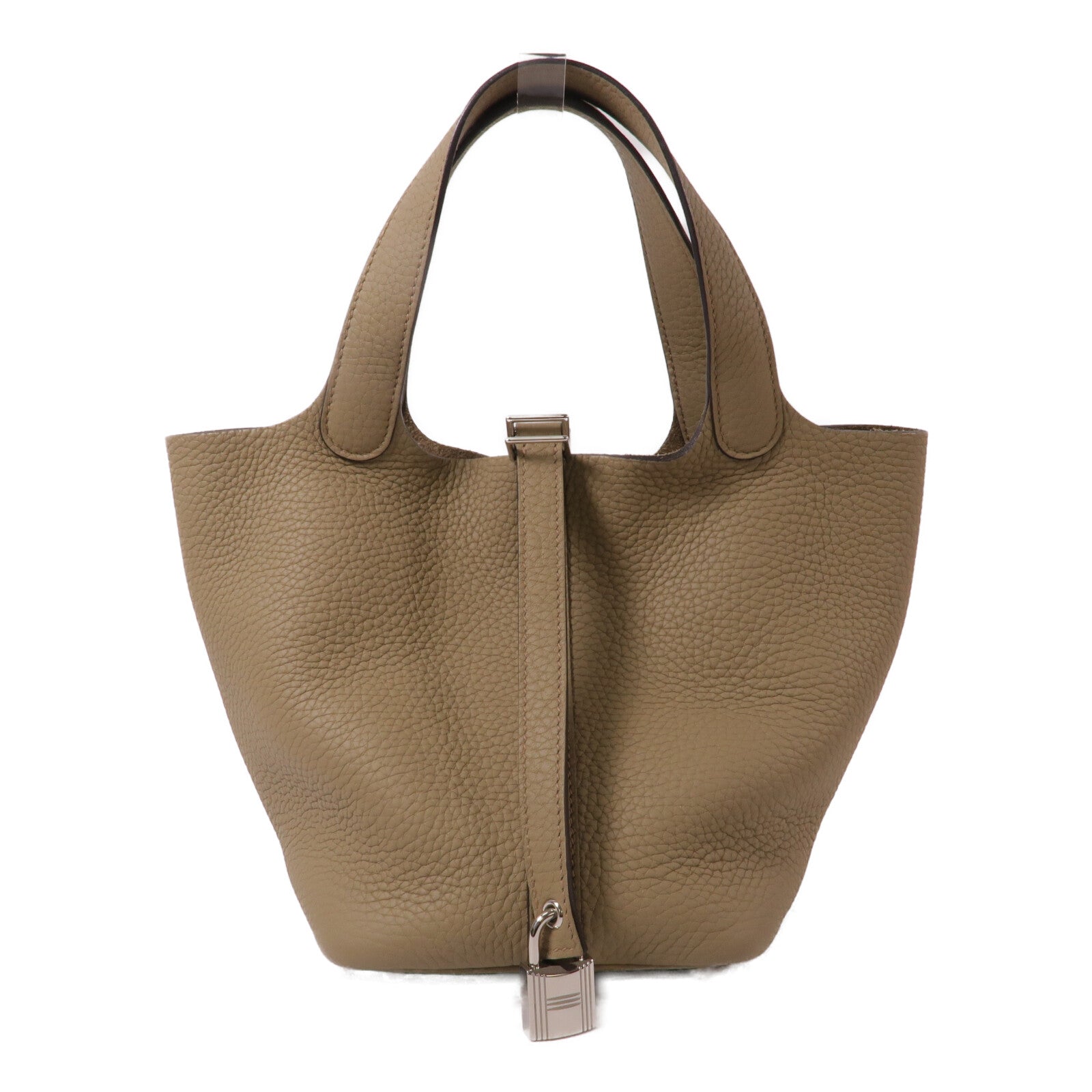 HERMES Clemence皮革Picotin PM手挽袋Beige Marfa