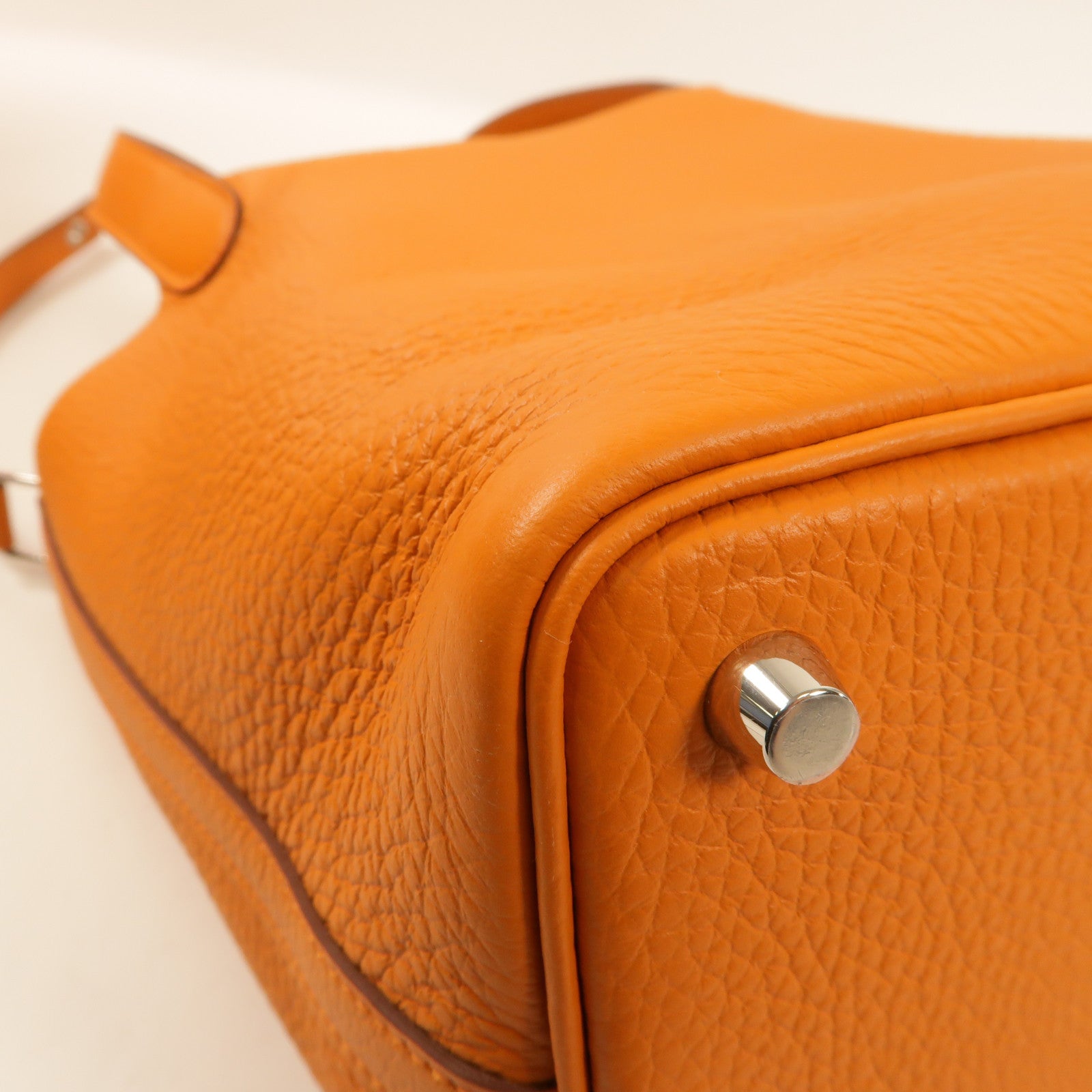 HERMES PHW Picotin PM Handbag Clemence Leather Orange