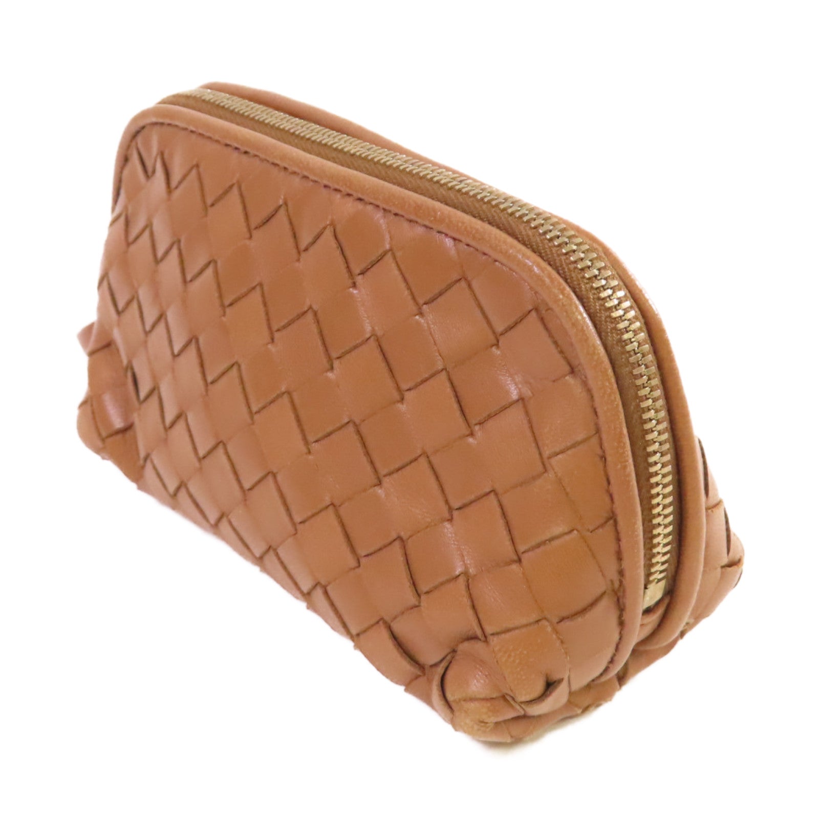 BOTTEGA VENETA 【激減優惠】織紋皮革Pouch金扣手拿包啡色