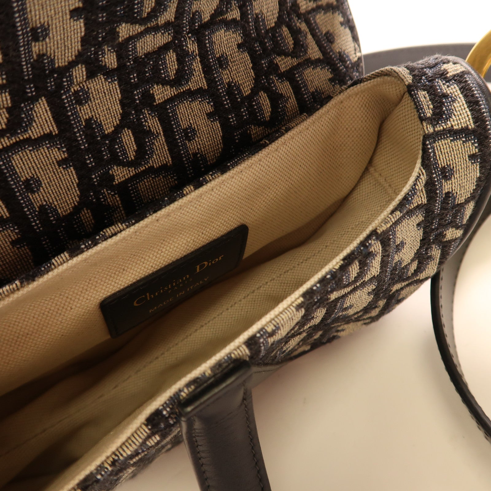 Dior 帆布Saddle Bag金扣手挽肩背兩用袋