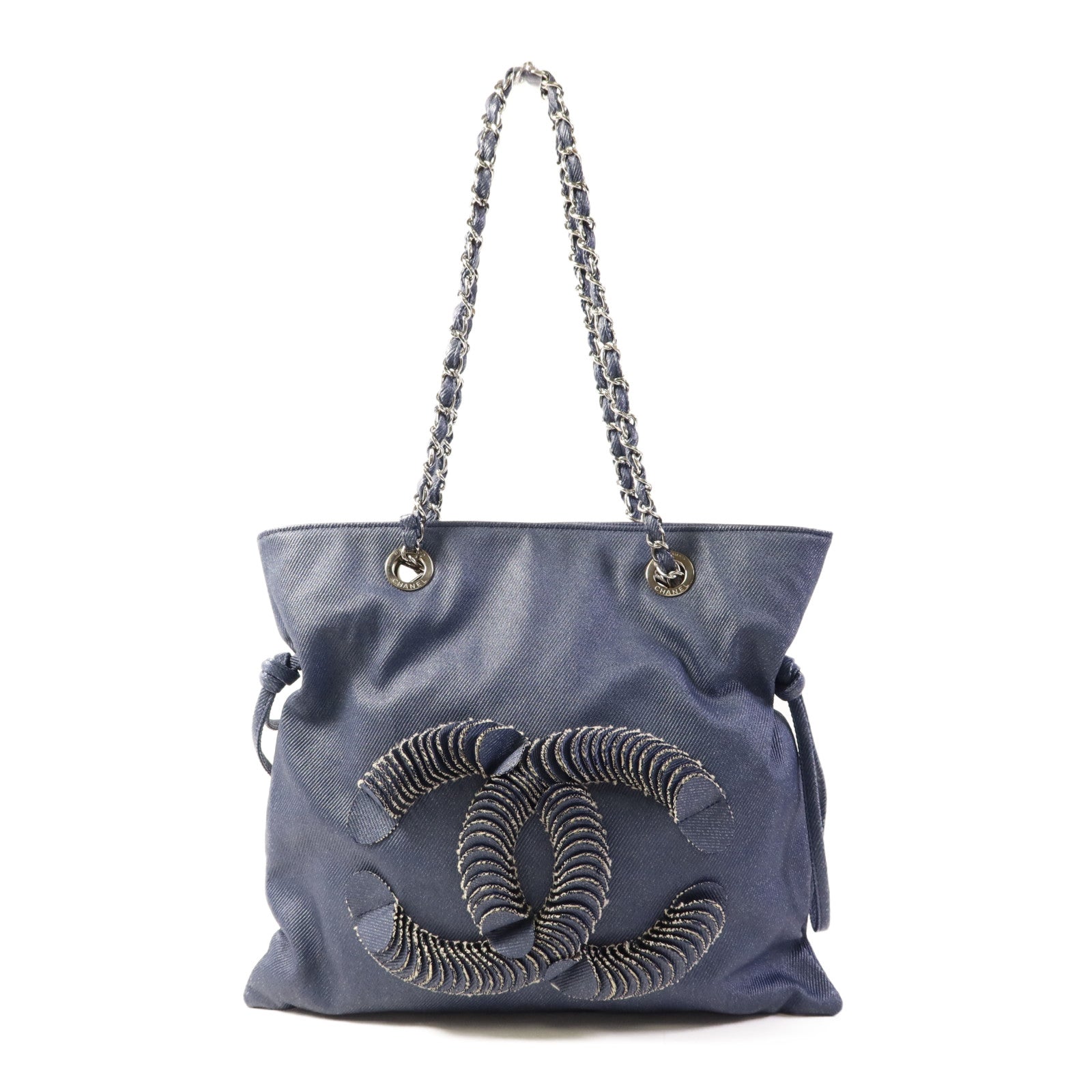CHANEL 牛仔布Shoulder Bag銀扣肩背袋