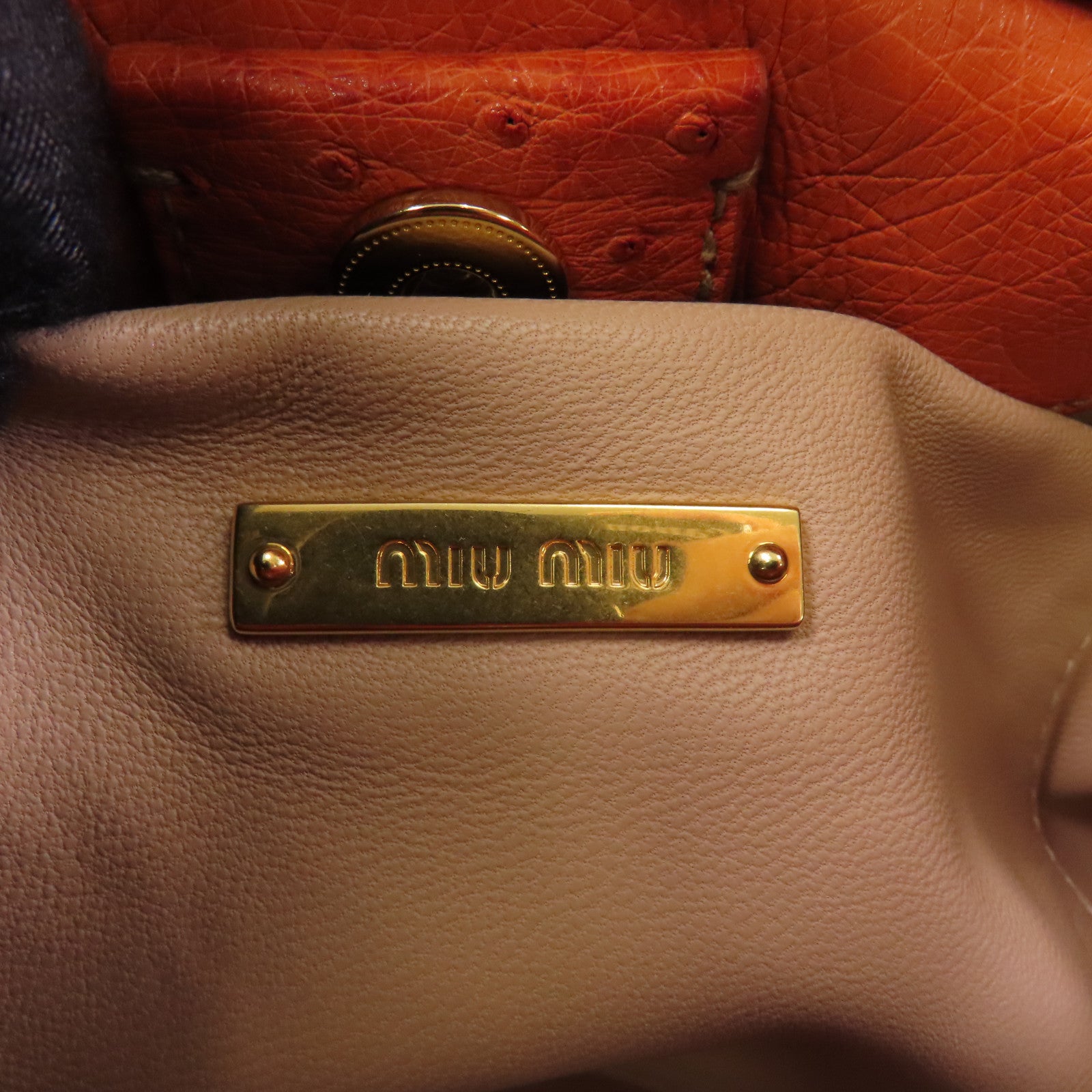 Miu Miu 鴕鳥皮革2 Way Shoulder金扣手挽肩背兩用袋橙色