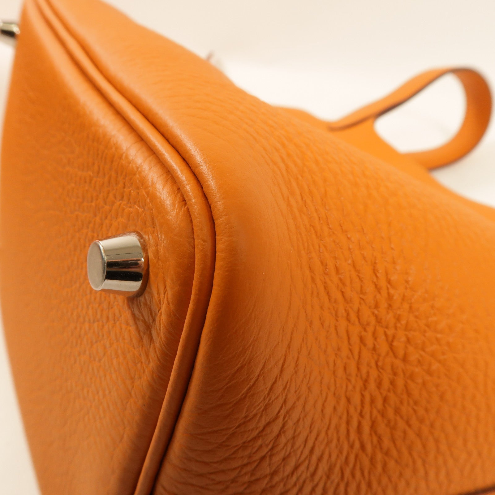 HERMES PHW Picotin PM Handbag Clemence Leather Orange