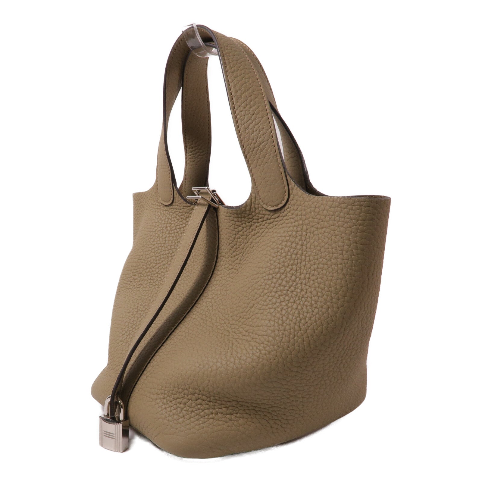 HERMES Clemence皮革Picotin PM手挽袋Beige Marfa