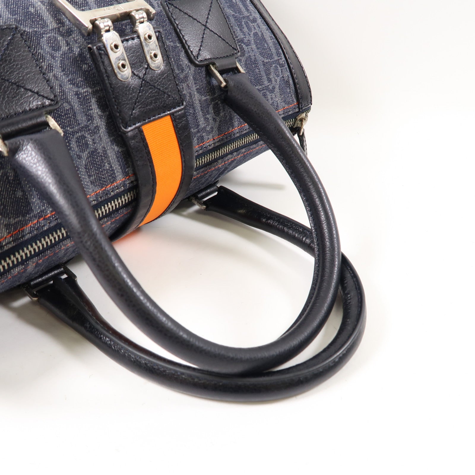 Dior 帆布/皮革Handbag銀扣手挽袋藍色