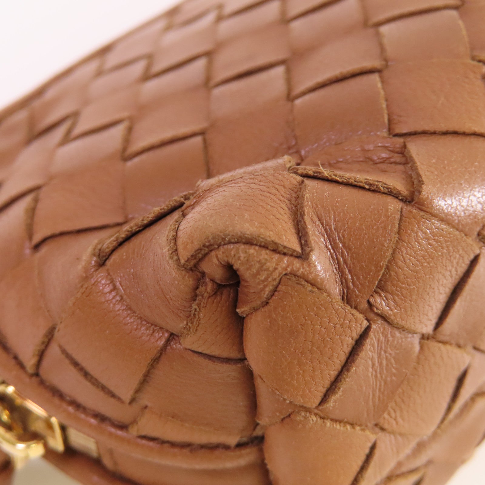 BOTTEGA VENETA 【激減優惠】織紋皮革Pouch金扣手拿包啡色