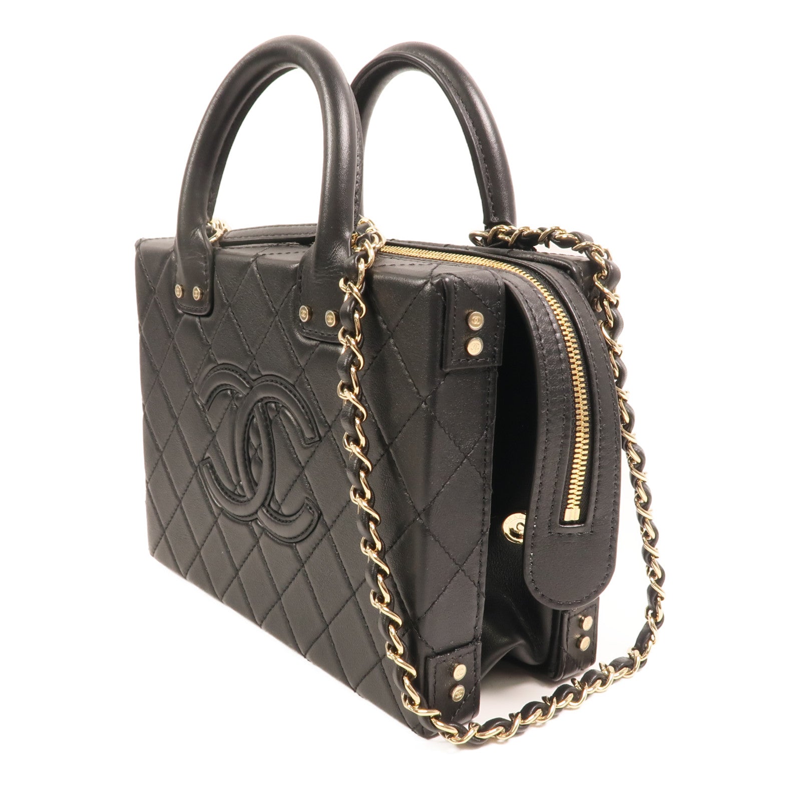 CHANEL 【激減優惠】牛皮皮革Chain Shoulder金扣手挽肩背兩用袋