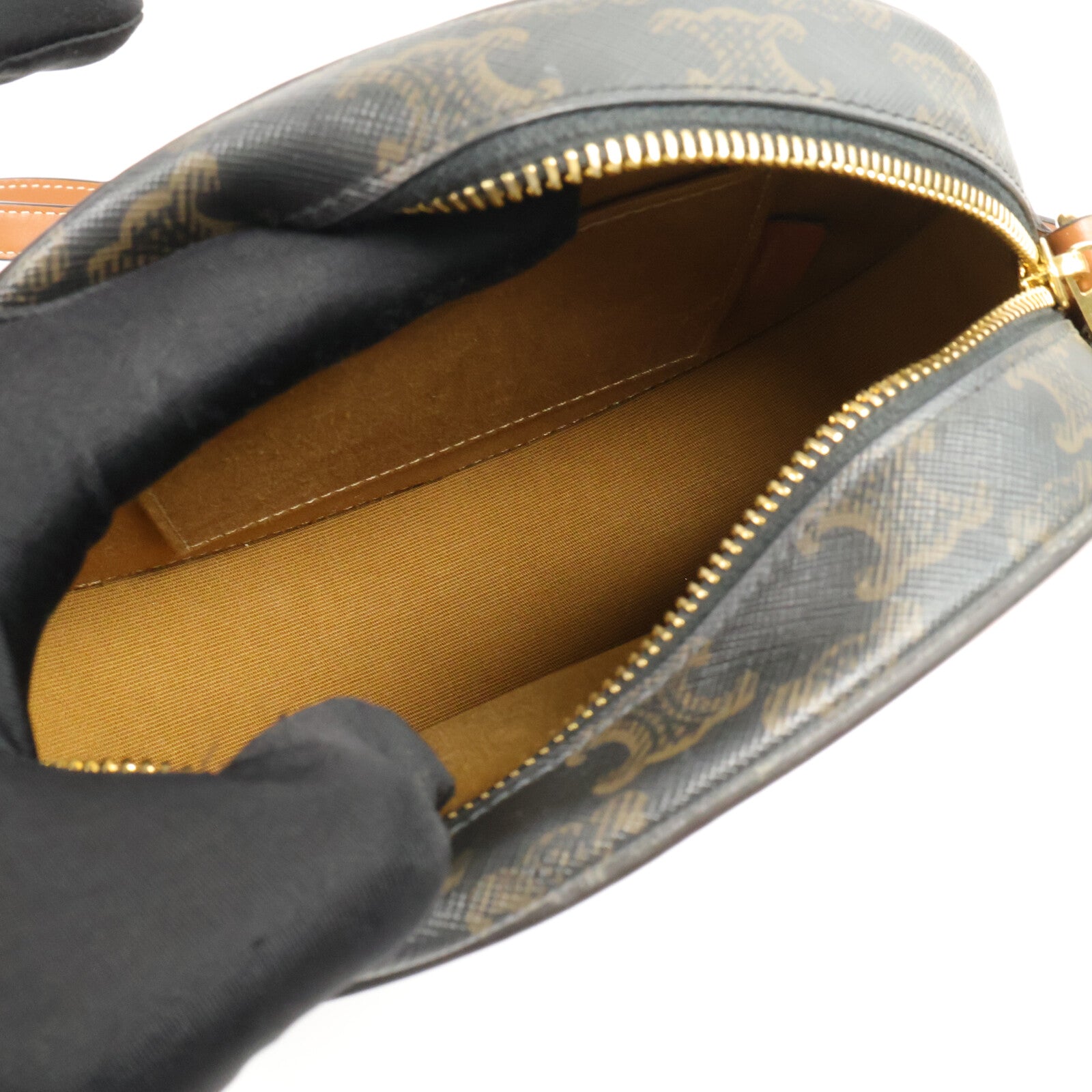 CELINE 牛皮皮革/塗層帆布Cuir Triomphe Oval肩背袋