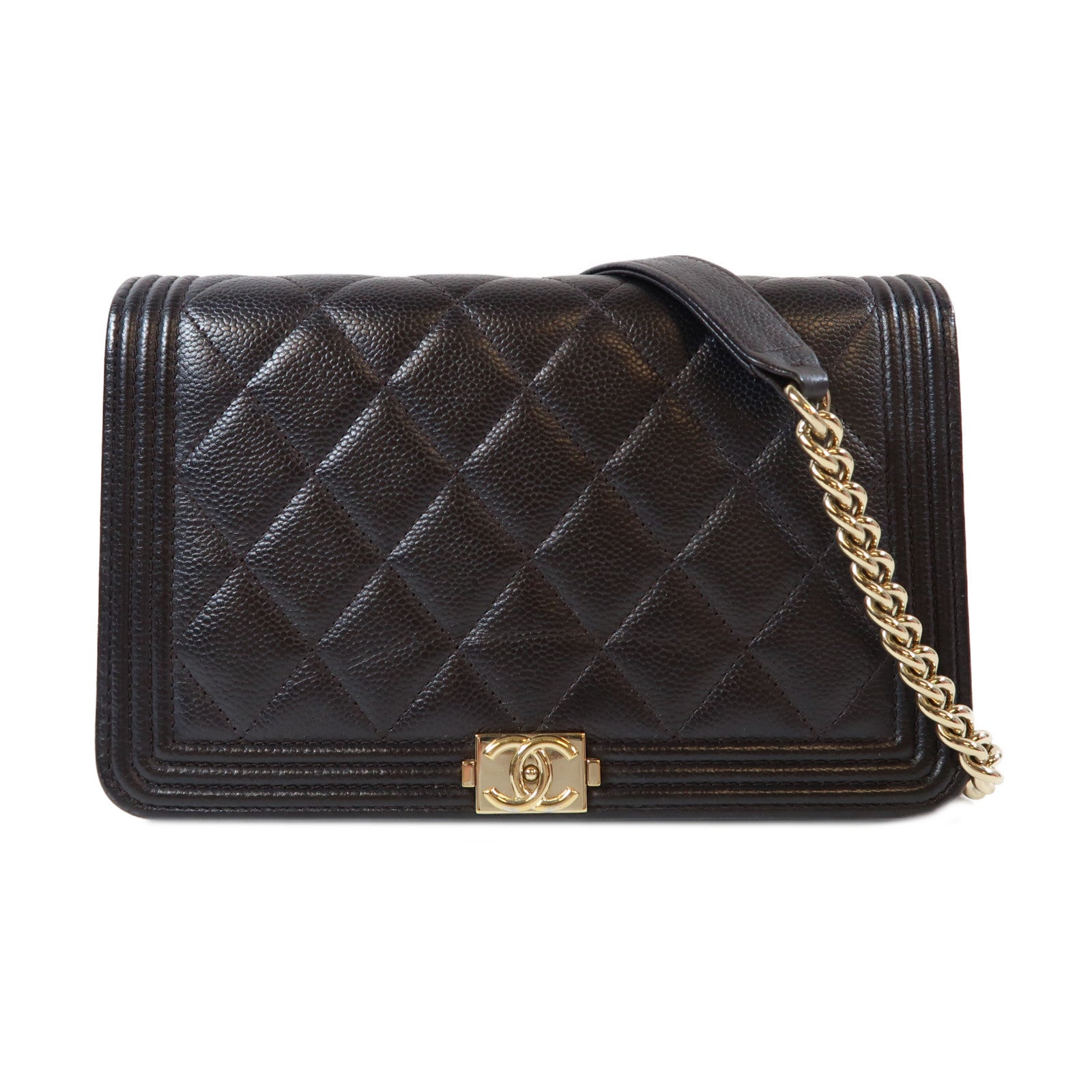 CHANEL 【激減優惠】菱格Caviar皮革Boy WOC Wallet On Chain金扣鏈帶肩背袋黑色