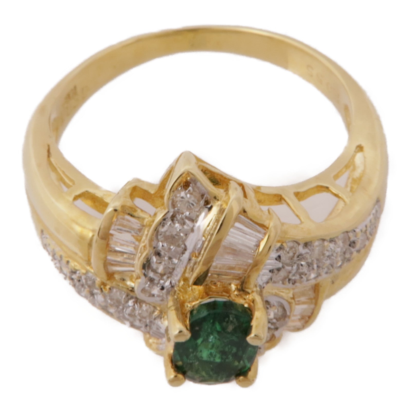 JEWELRY 【激減優惠】18K黃金Emerald/Diamond Ring綠寶石/鑽石戒指US#6.5
