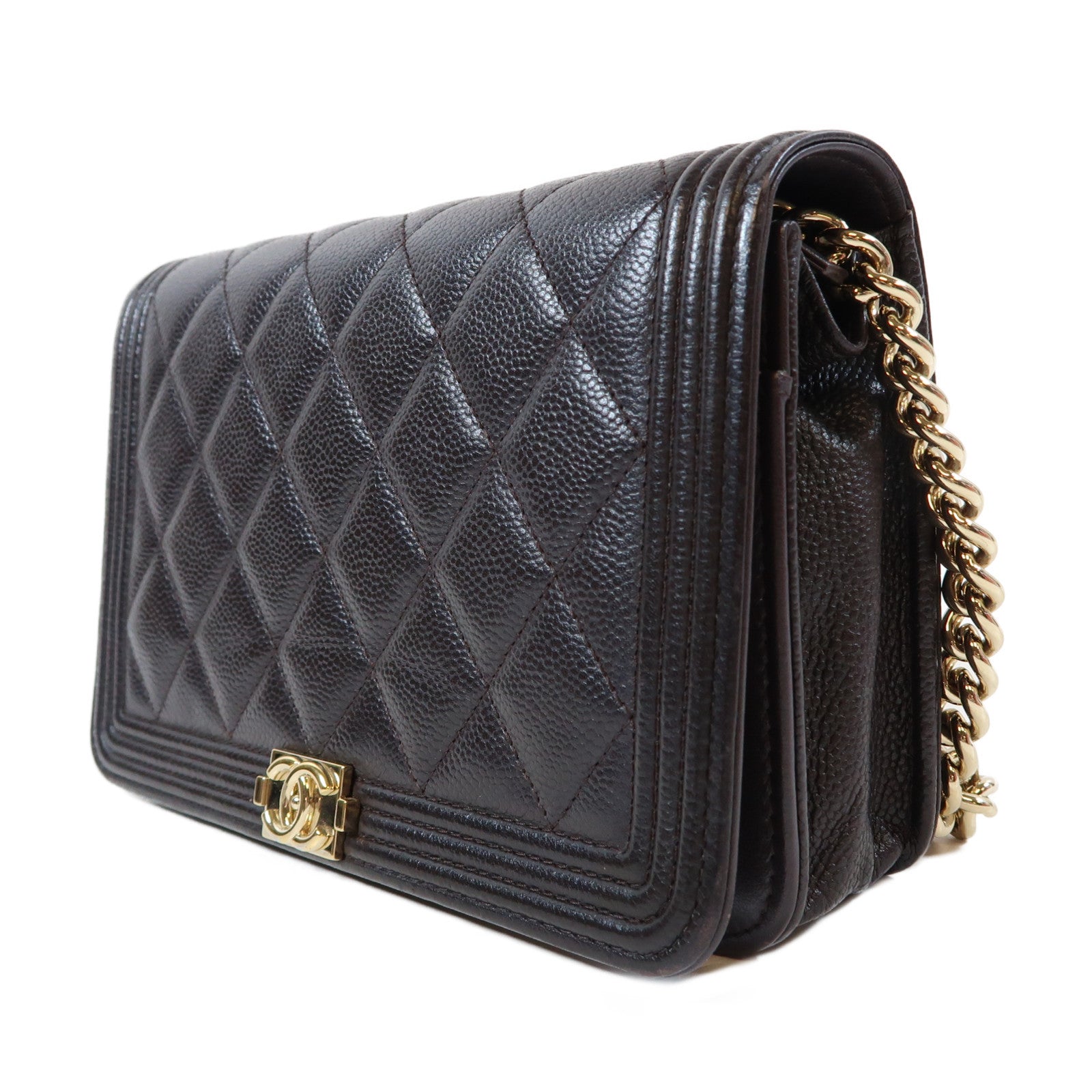 CHANEL 【激減優惠】菱格Caviar皮革Boy WOC Wallet On Chain金扣鏈帶肩背袋黑色