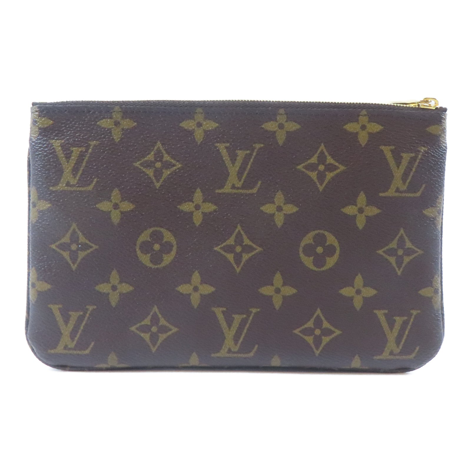 LOUIS VUITTON Monogram Pochette Double Zip金扣鏈帶肩背袋啡色