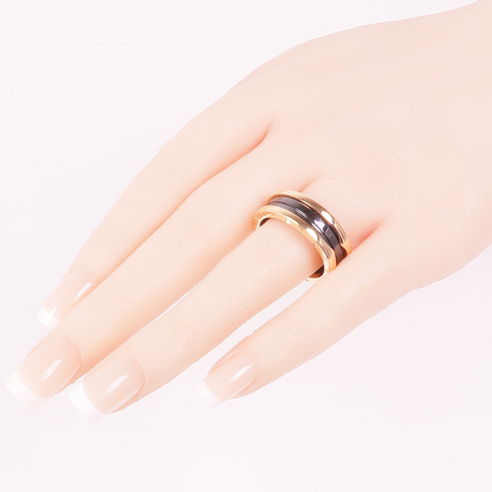 BVLGARI 18K玫瑰金/陶瓷B.zero1 2 Band戒指Bvlgari#64/US#10