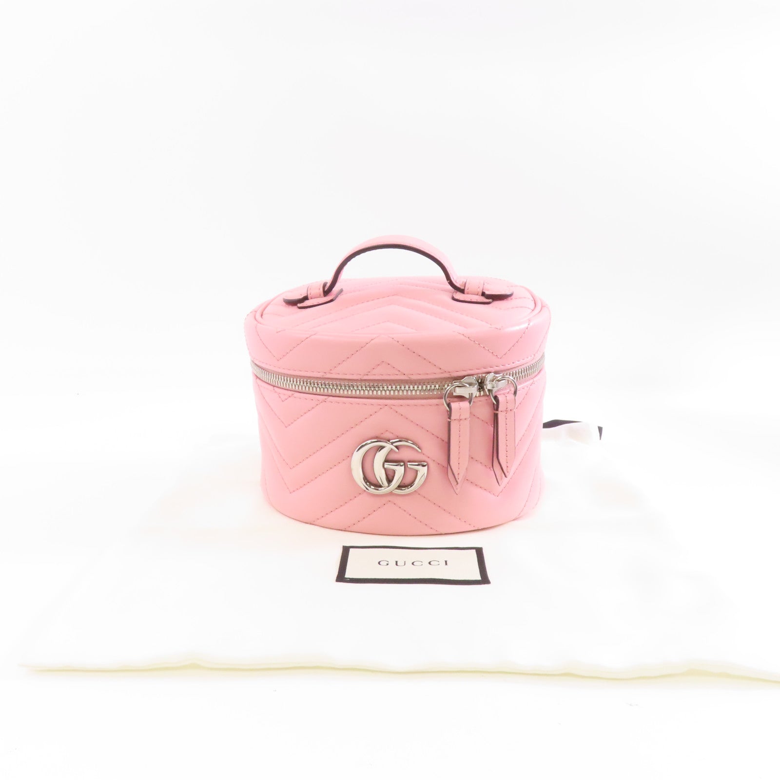 GUCCI 牛皮皮革GG Marmont銀扣手挽袋粉紅色